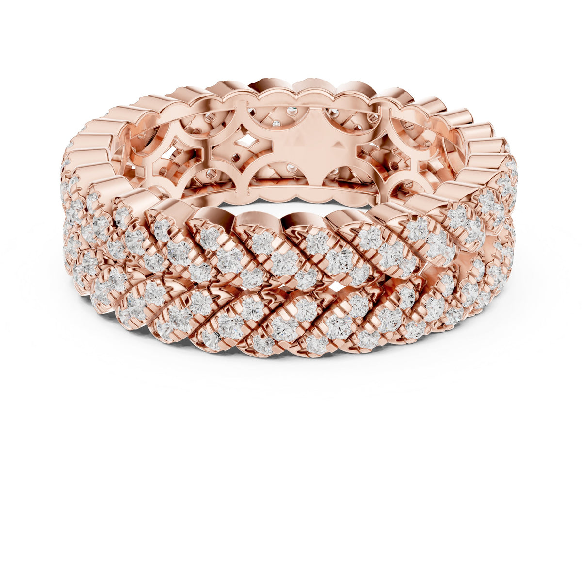 Round Diamond Twisted Multi-Row Pavé Eternity Band