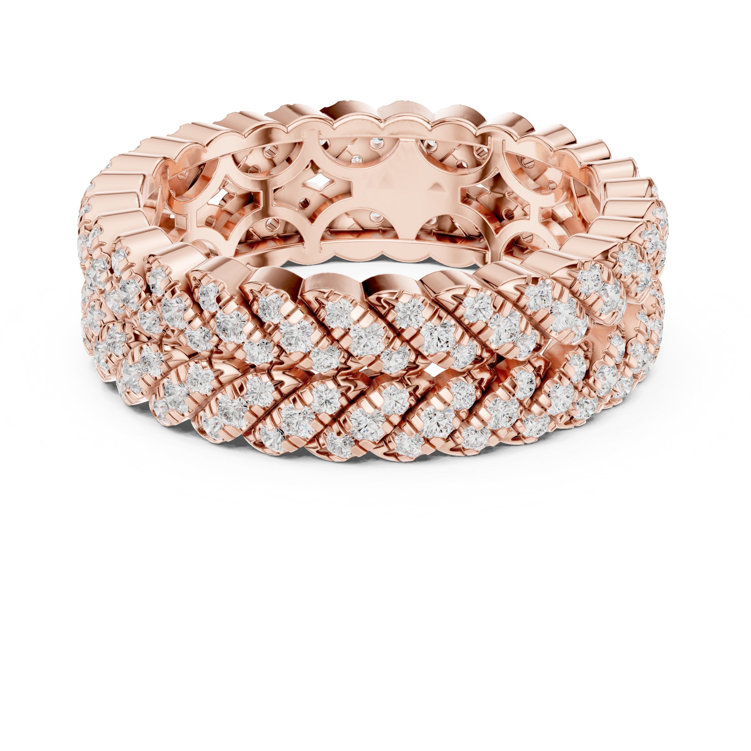 Round Diamond Twisted Multi-Row Pavé Eternity Band in Rose Gold - VYKA Diamonds