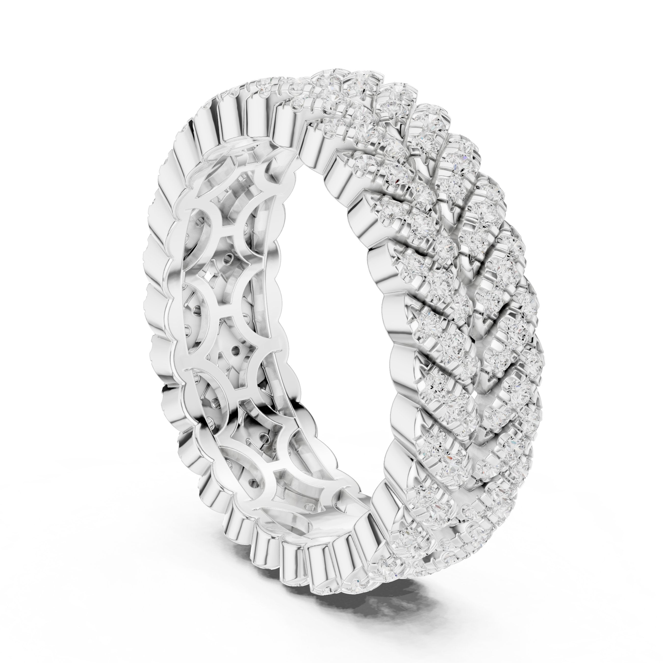 Round Diamond Twisted Multi-Row Pavé Eternity Band in White Gold - VYKA Diamonds
