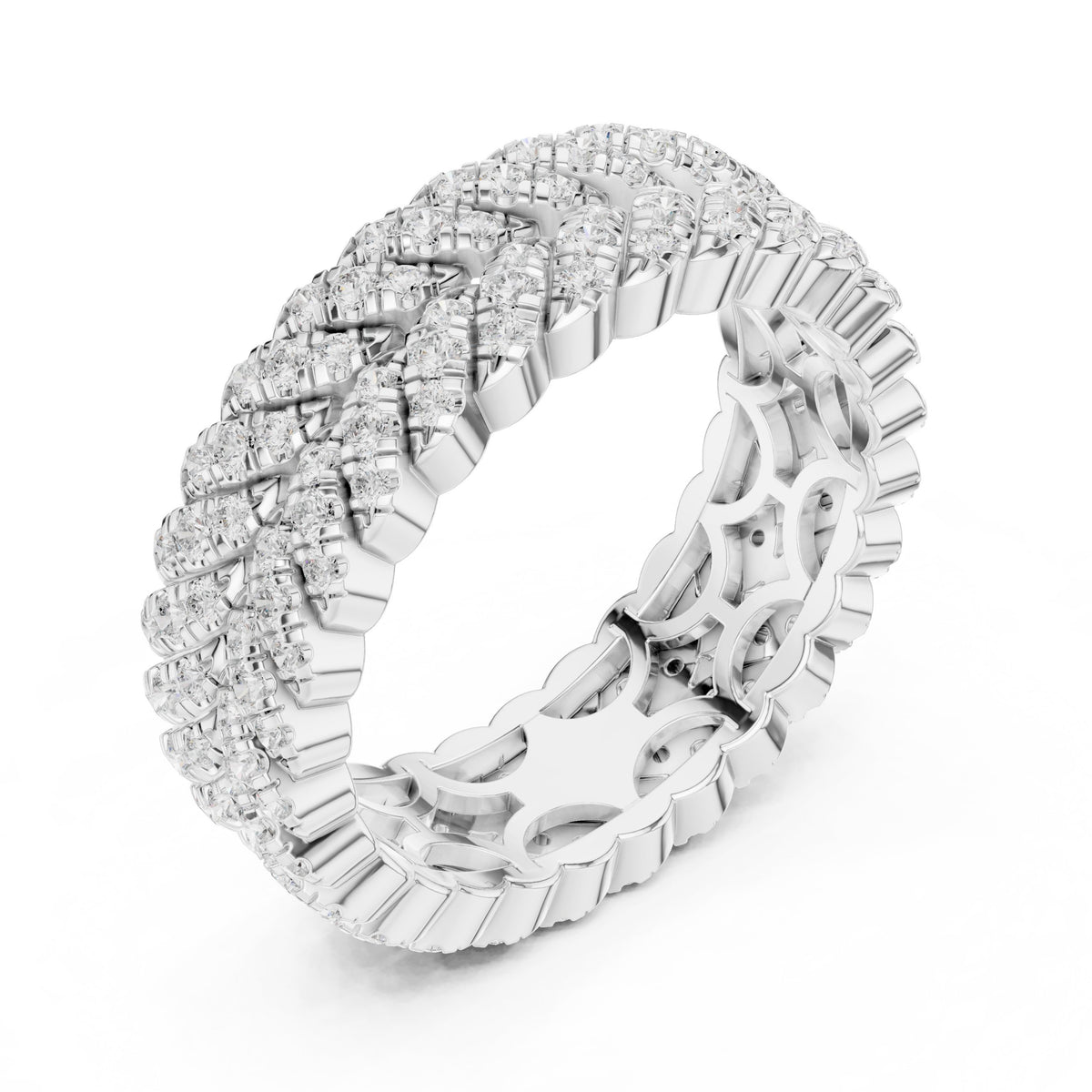 Round Diamond Twisted Multi-Row Pavé Eternity Band