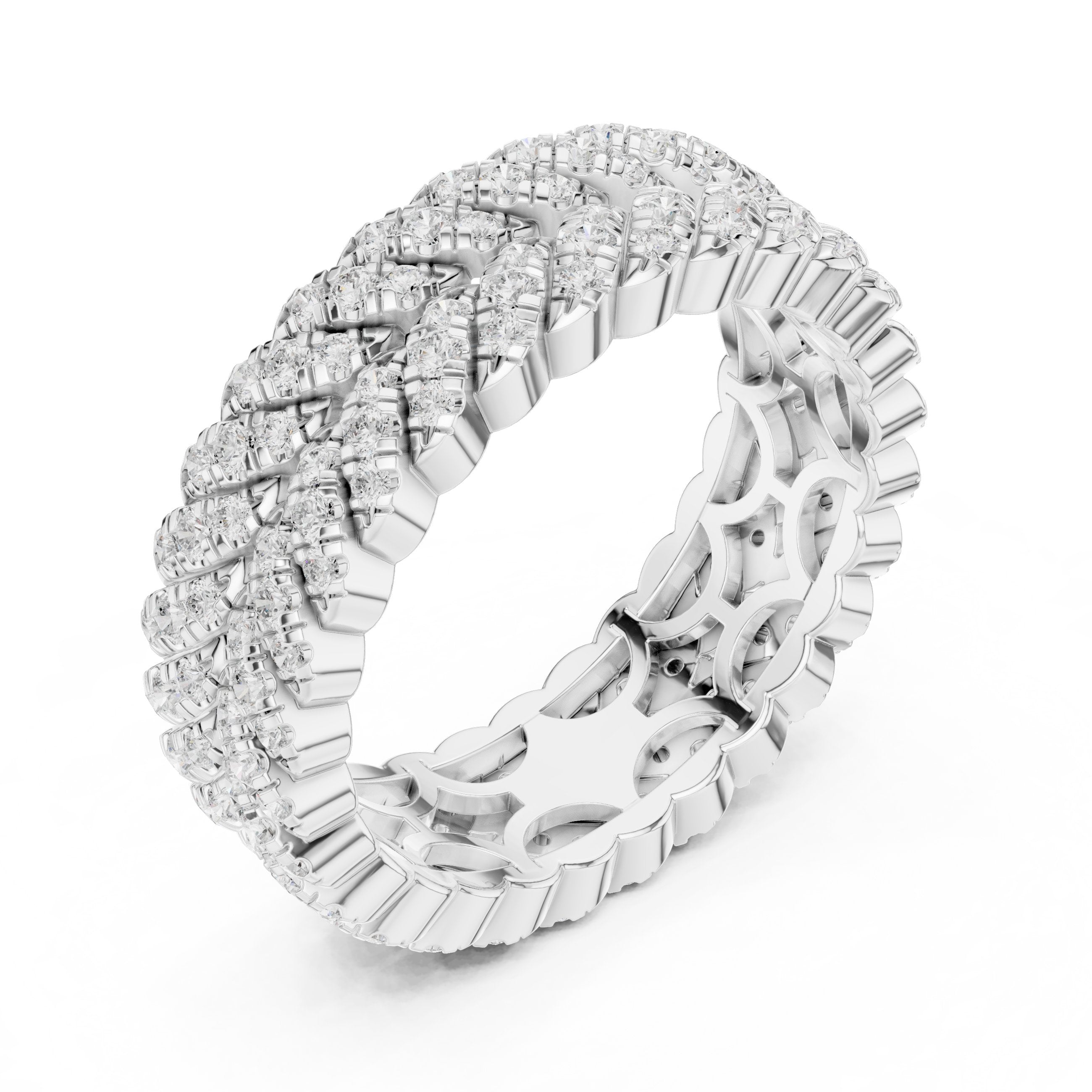 Round Diamond Twisted Multi-Row Pavé Eternity Band in White Gold - VYKA Diamonds