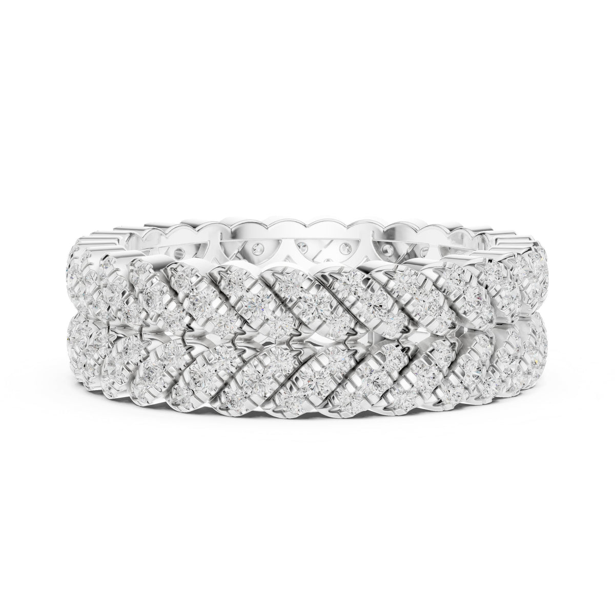 Round Diamond Twisted Multi-Row Pavé Eternity Band