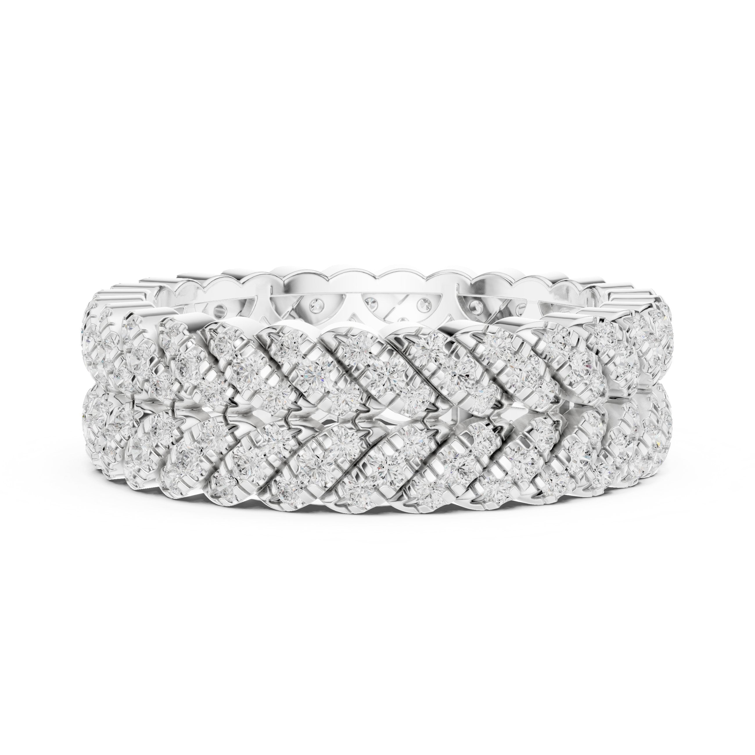 Round Diamond Twisted Multi-Row Pavé Eternity Band in White Gold - VYKA Diamonds