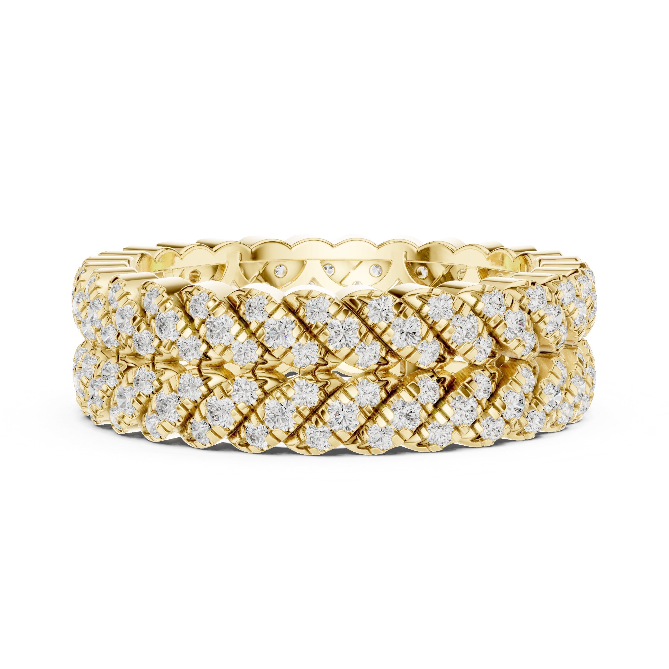 Round Diamond Twisted Multi-Row Pavé Eternity Band in Yellow Gold - VYKA Diamonds