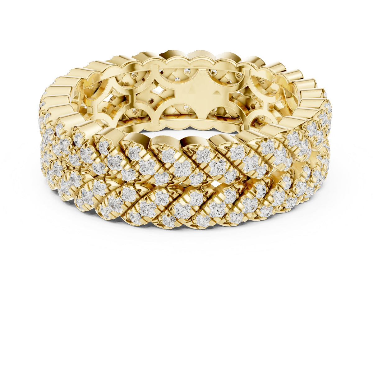 Round Diamond Twisted Multi-Row Pavé Eternity Band