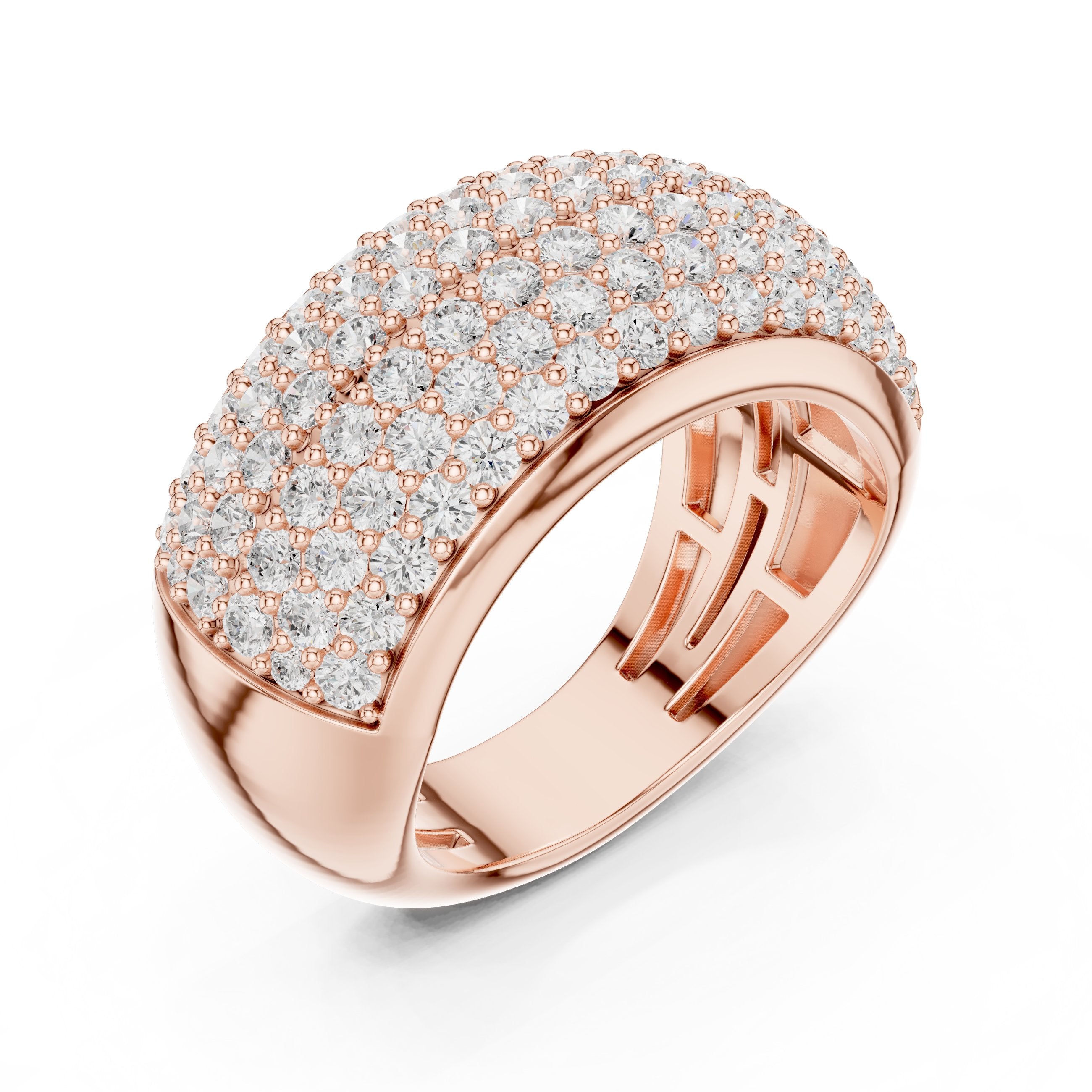 Round Diamond Wide Multi-Row Pavé Anniversary Band in Rose Gold - VYKA Diamonds