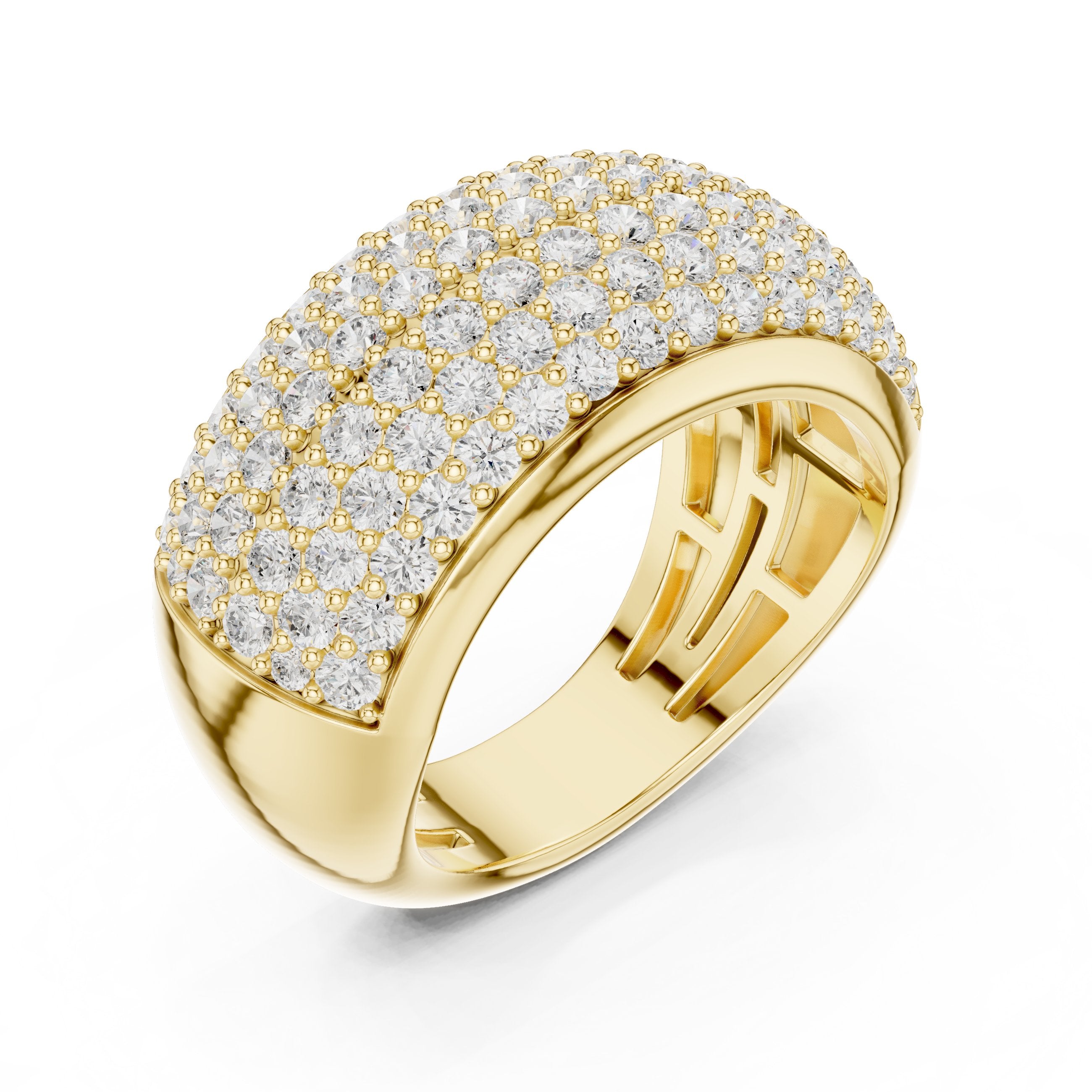 Round Diamond Wide Multi-Row Pavé Anniversary Band in Yellow Gold - VYKA Diamonds