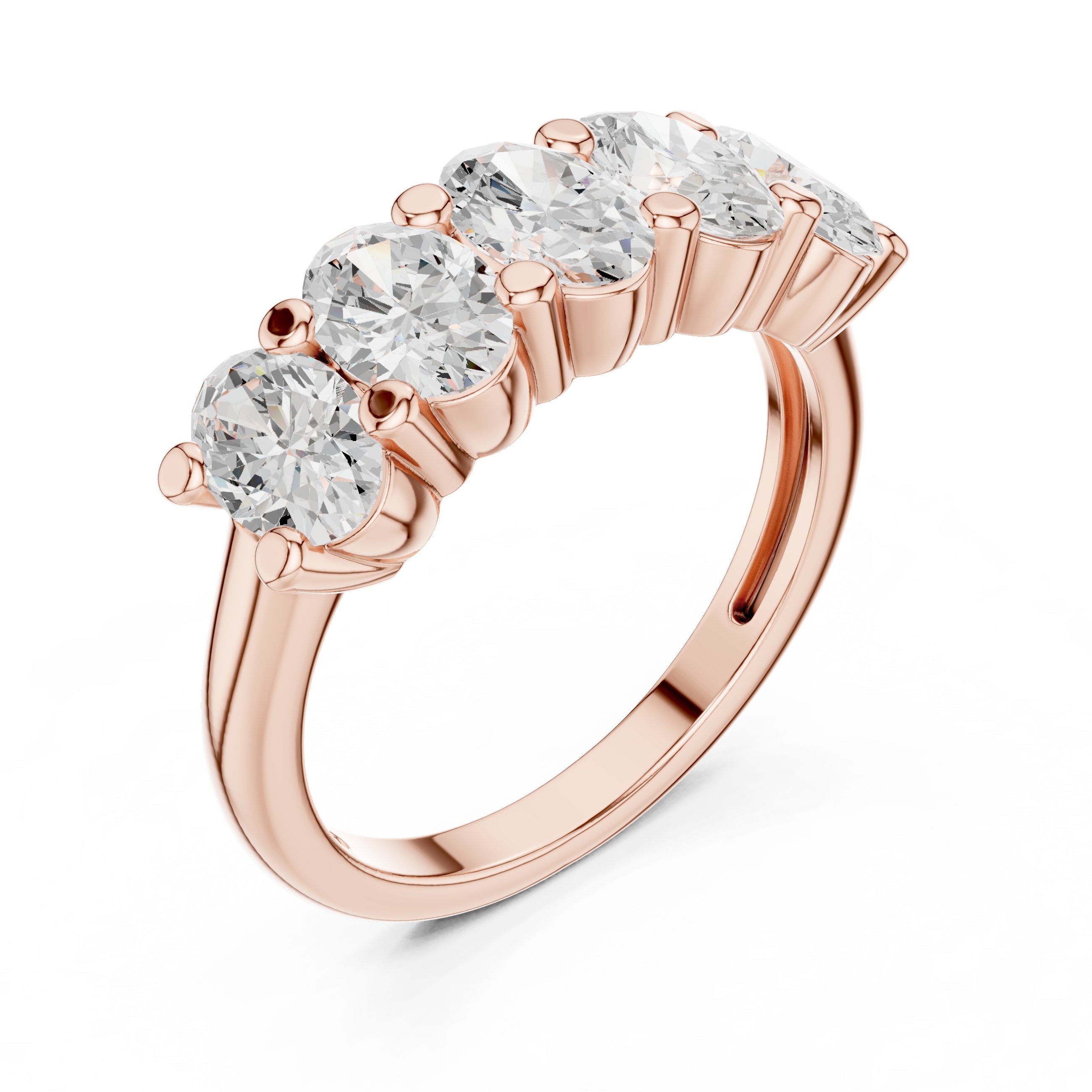 Oval Diamond Five Stone Anniversary Band in Rose Gold - VYKA Diamonds