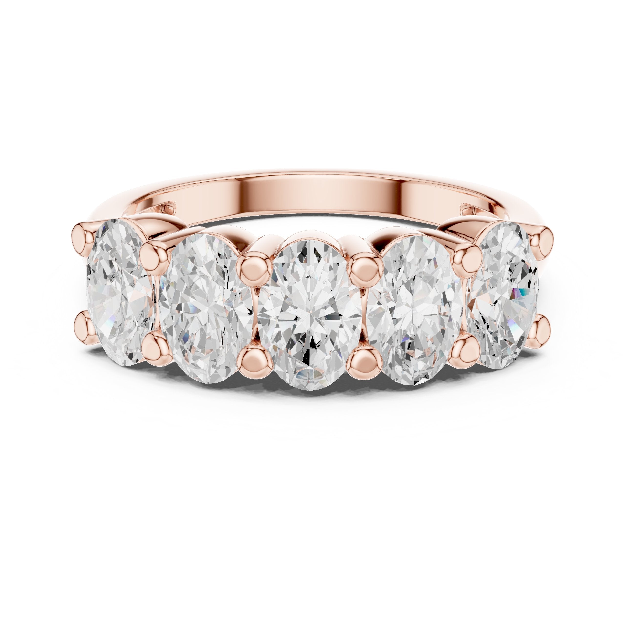 Oval Diamond Five Stone Anniversary Band in Rose Gold - VYKA Diamonds