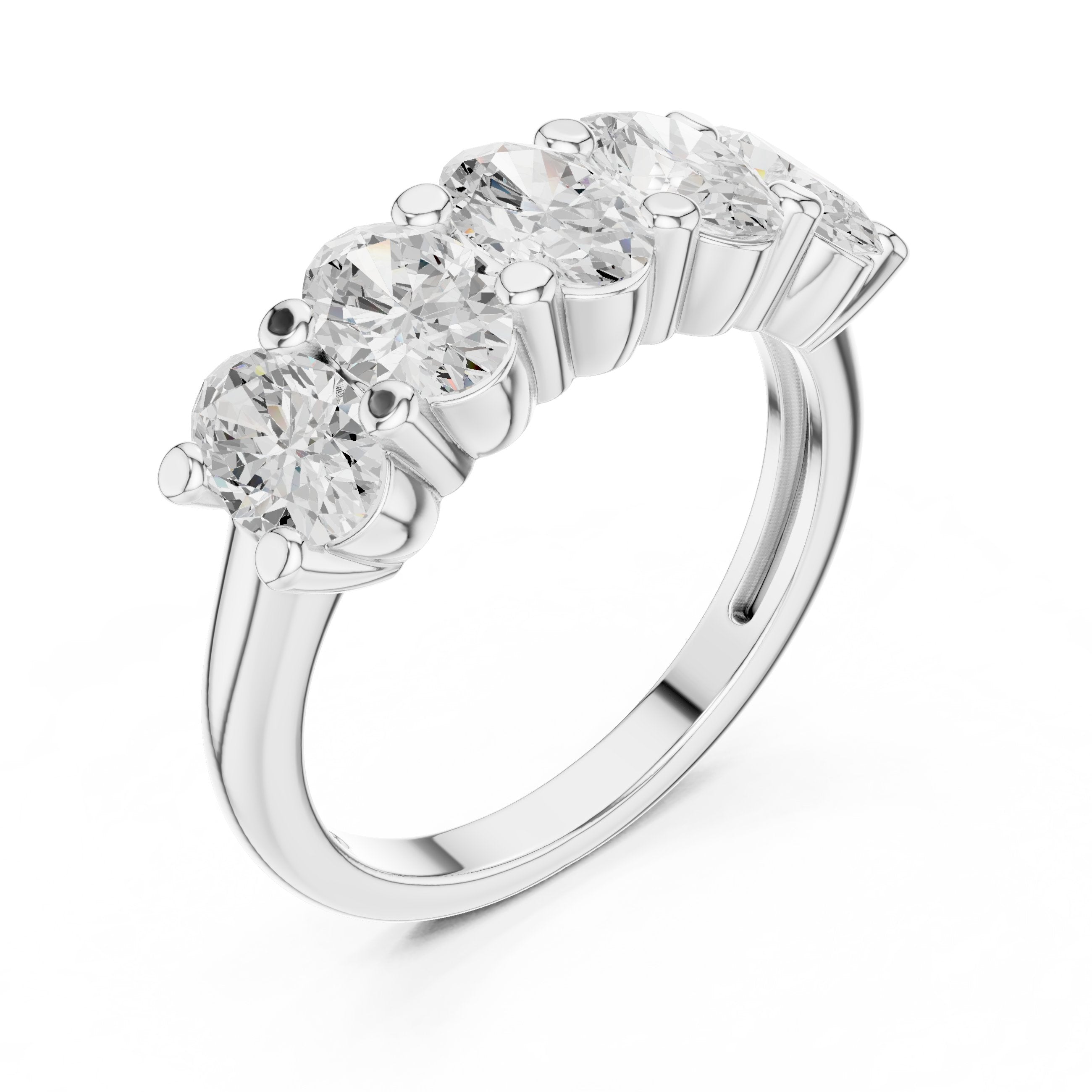 Oval Diamond Five Stone Anniversary Band in White Gold - VYKA Diamonds