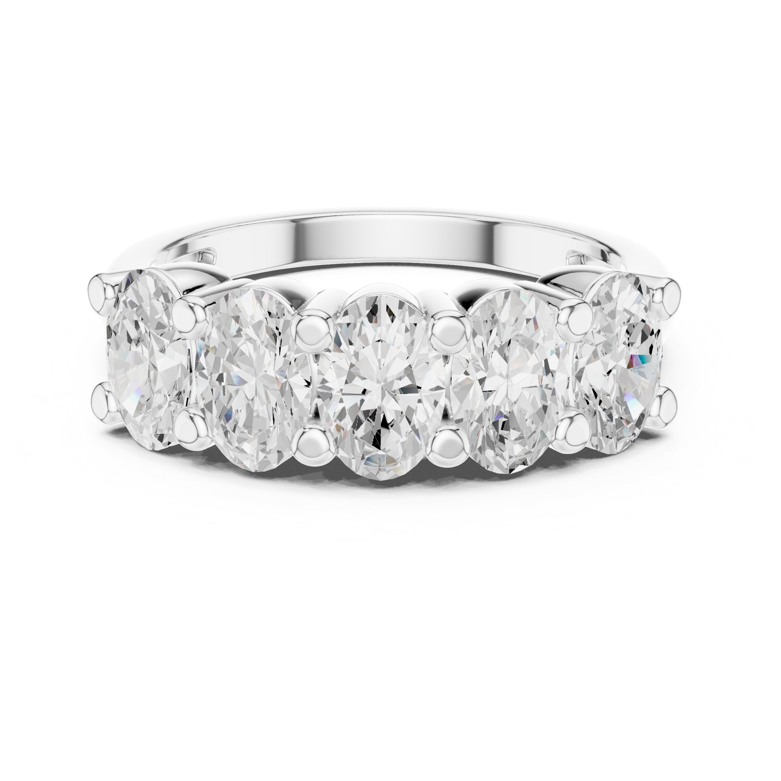 Oval Diamond Five Stone Anniversary Band in White Gold - VYKA Diamonds