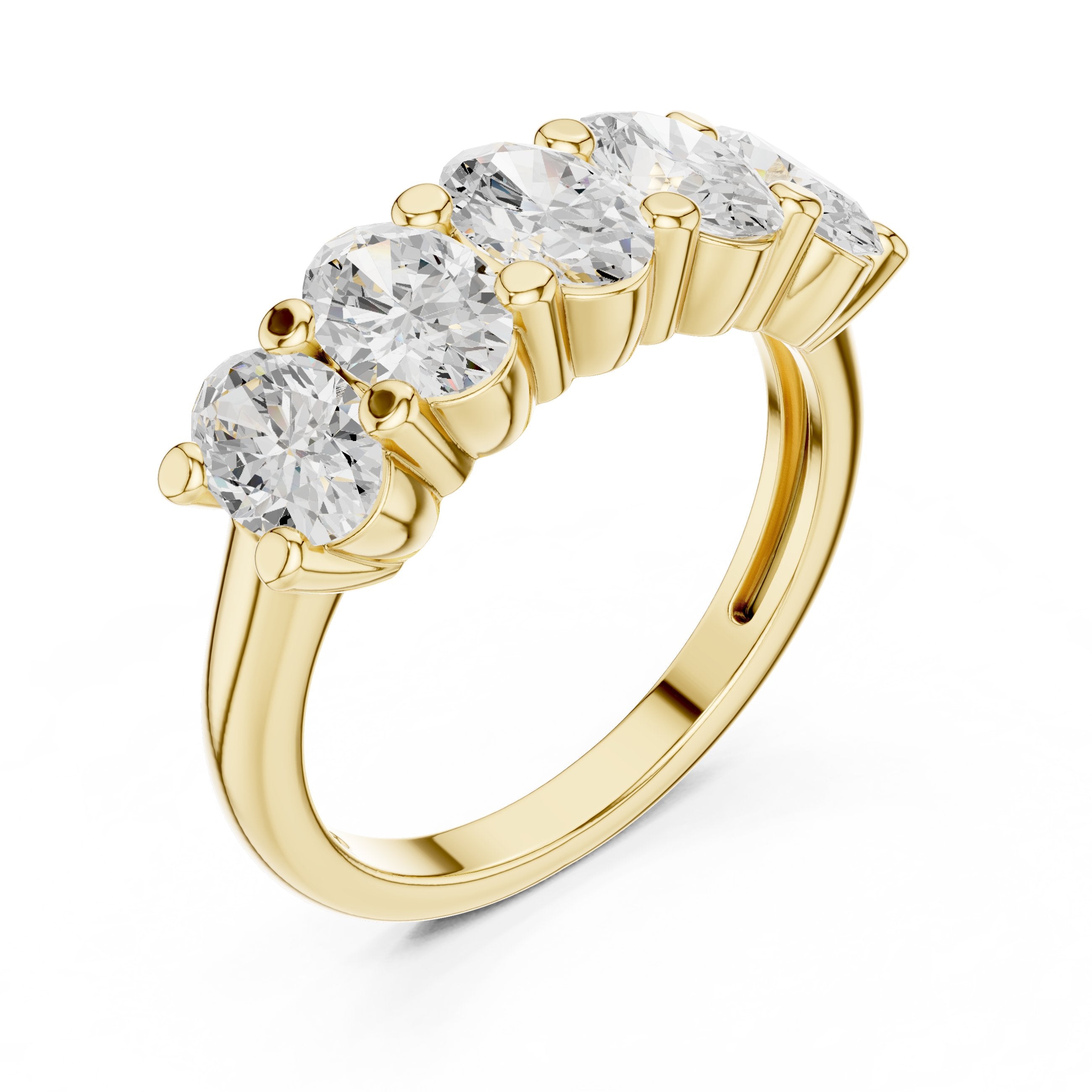 Oval Diamond Five Stone Anniversary Band in Yellow Gold - VYKA Diamonds