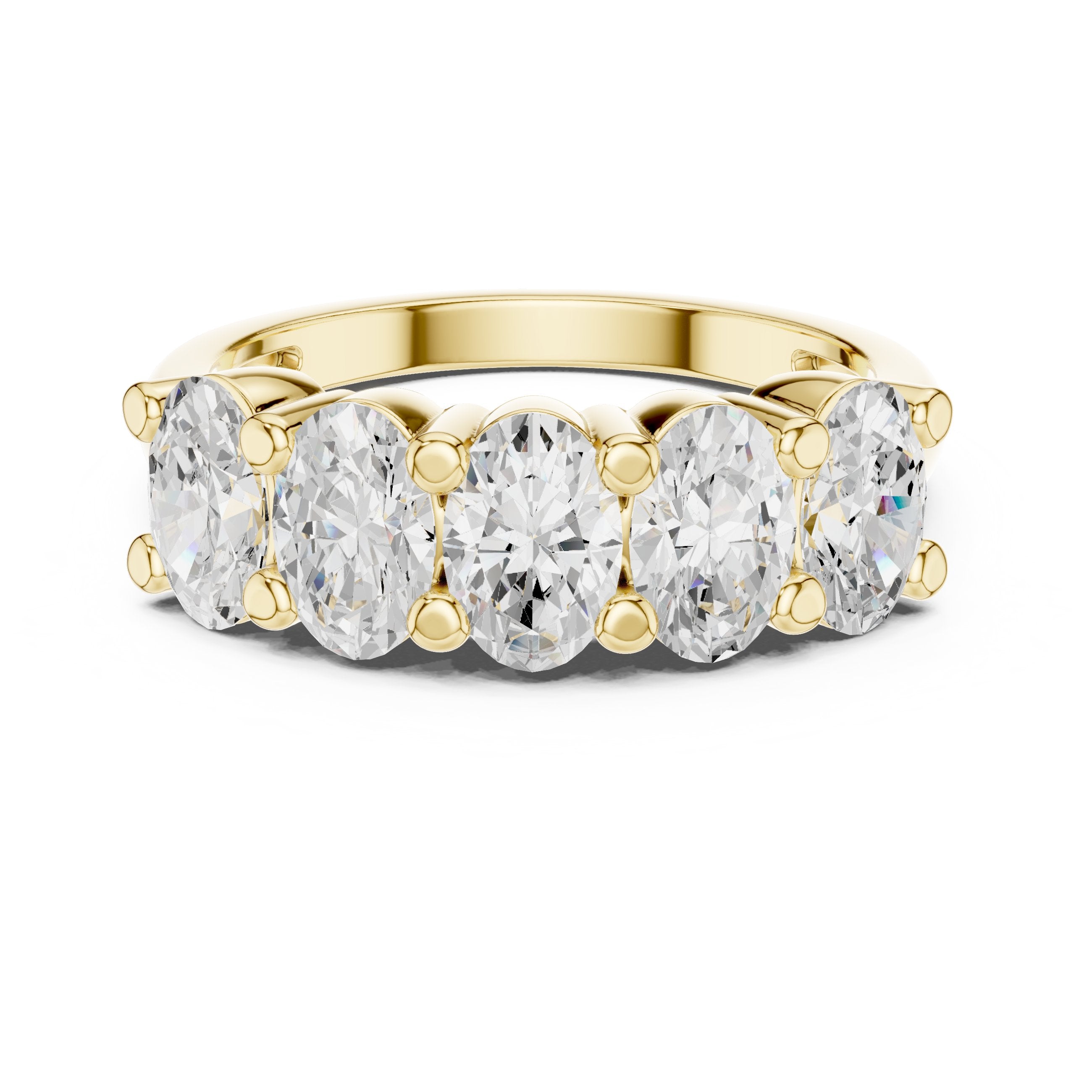 Oval Diamond Five Stone Anniversary Band in Yellow Gold - VYKA Diamonds