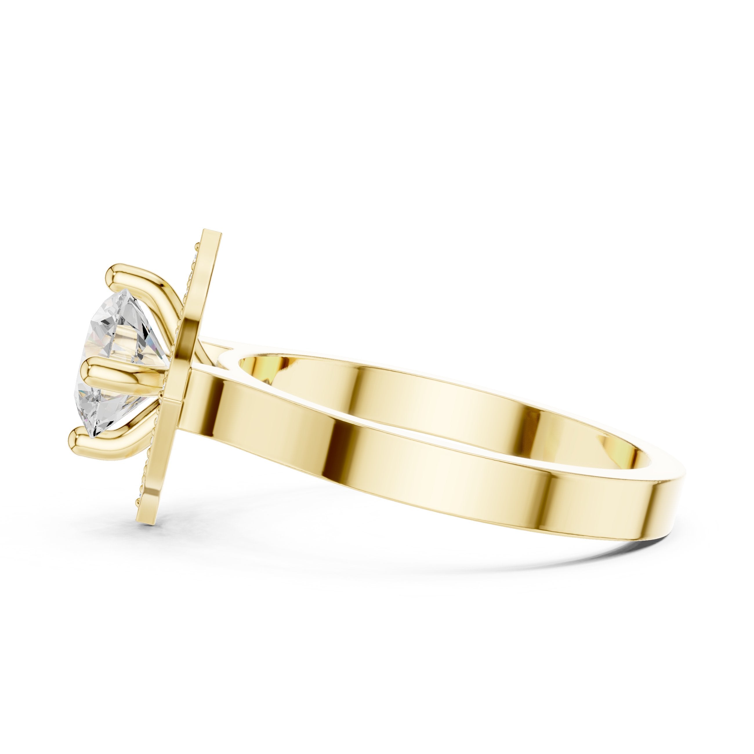Round Diamond Art Deco Halo Engagement Ring in Yellow Gold - VYKA Diamonds