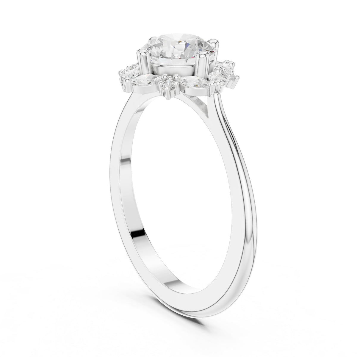 Round Diamond Star Constellation Halo Engagement Ring