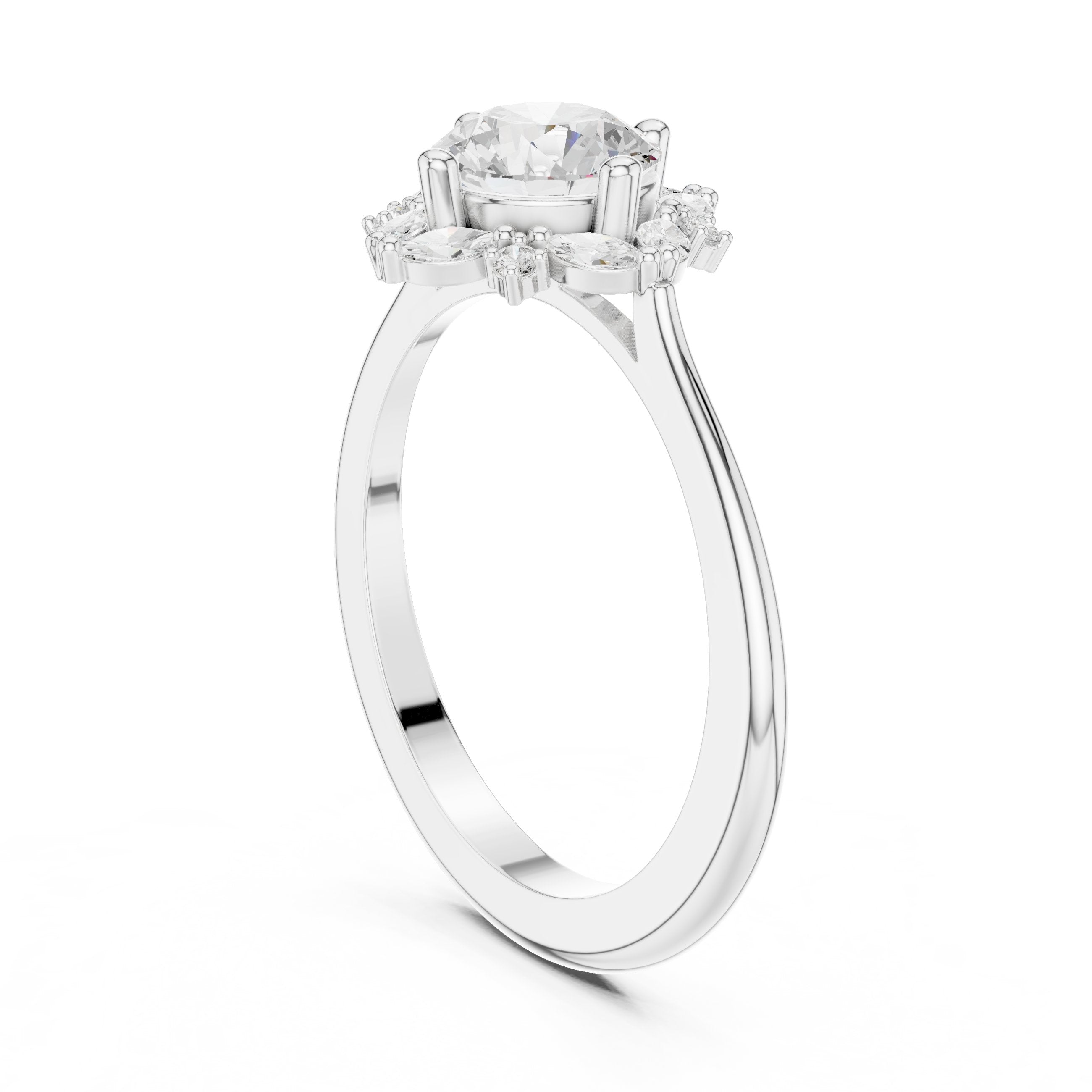 Round Diamond Star Constellation Halo Engagement Ring in White Gold - VYKA Diamonds