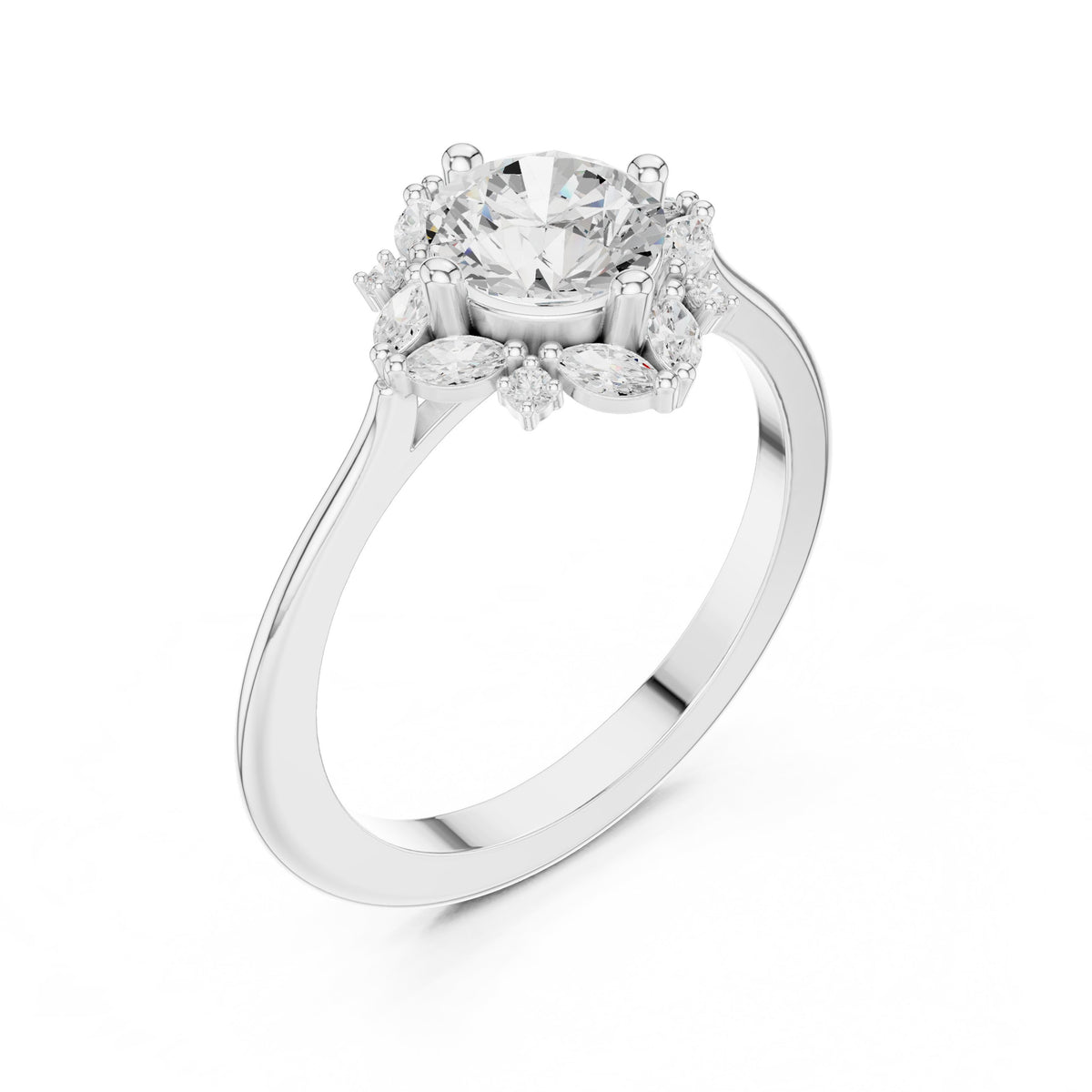Round Diamond Star Constellation Halo Engagement Ring