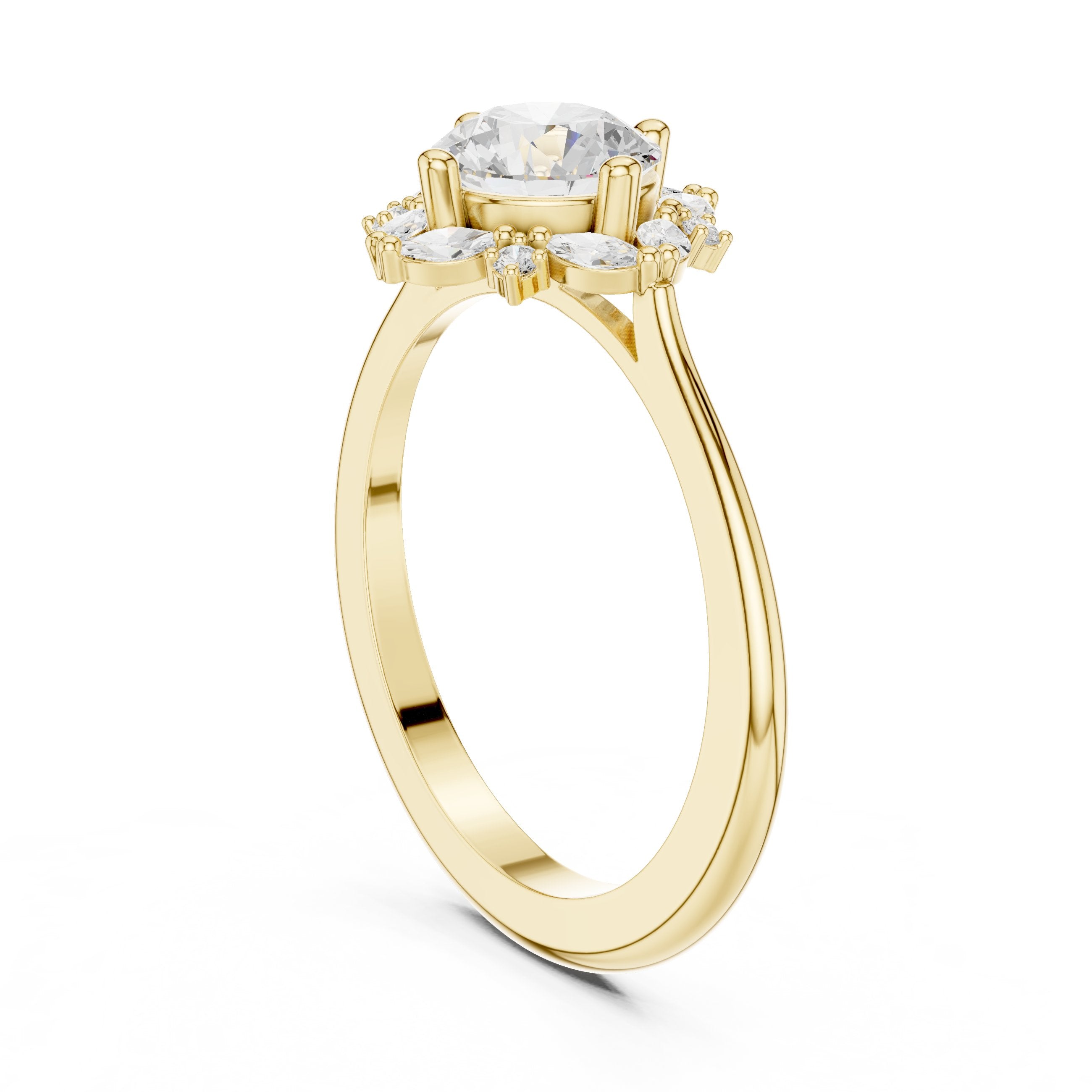 Round Diamond Star Constellation Halo Engagement Ring in Yellow Gold - VYKA Diamonds