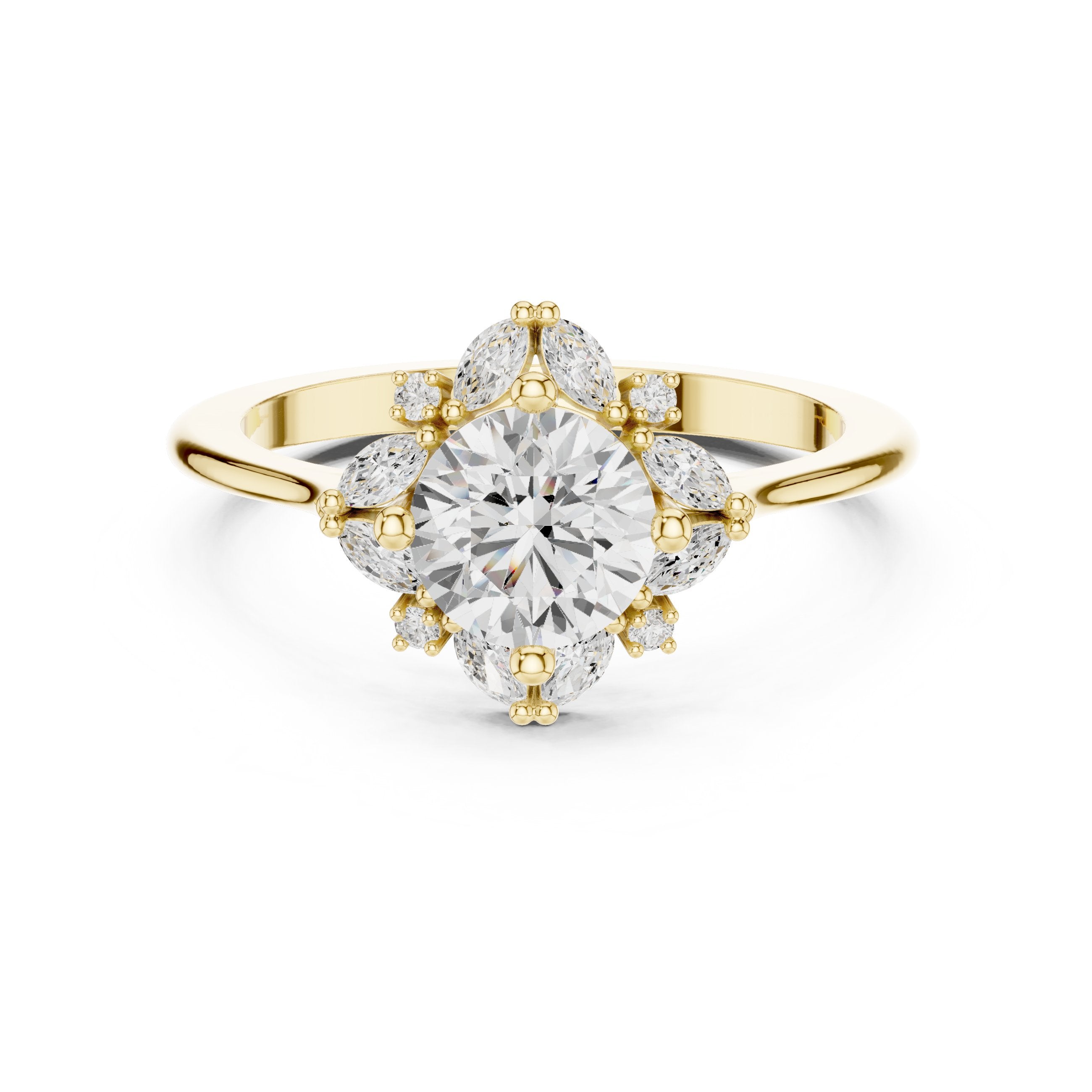 Round Diamond Star Constellation Halo Engagement Ring in Yellow Gold - VYKA Diamonds