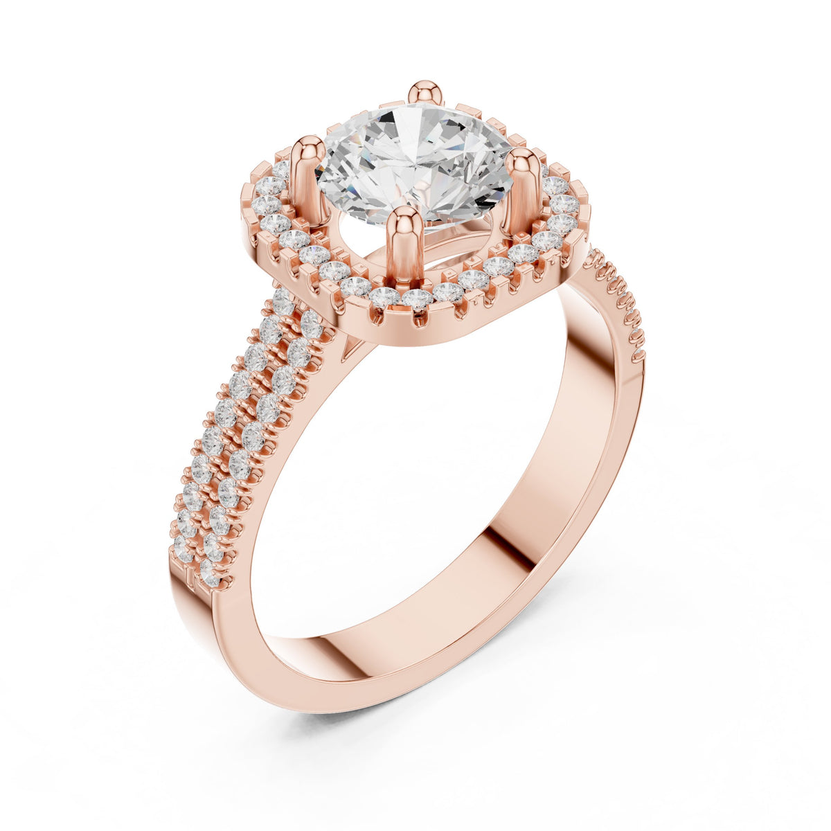 Round Diamond Cushion Halo Engagement Ring with Vintage Braided Pavé Band