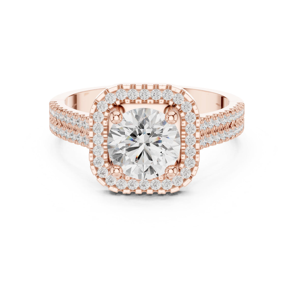 Round Diamond Cushion Halo Engagement Ring with Vintage Braided Pavé Band