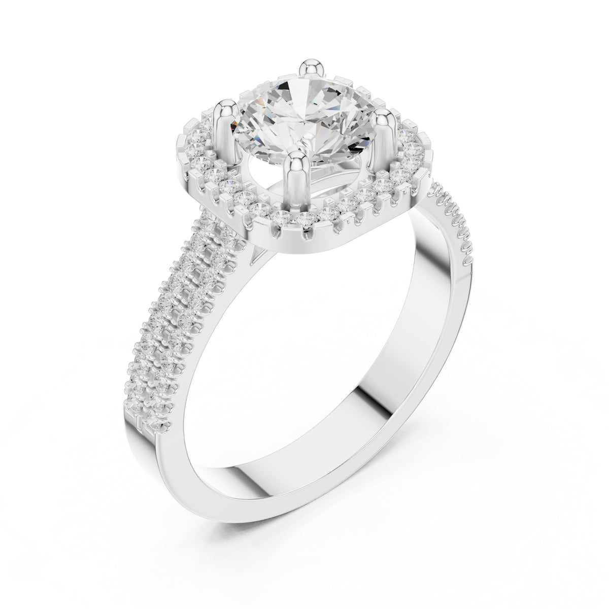 Round Diamond Cushion Halo Engagement Ring with Vintage Braided Pavé Band