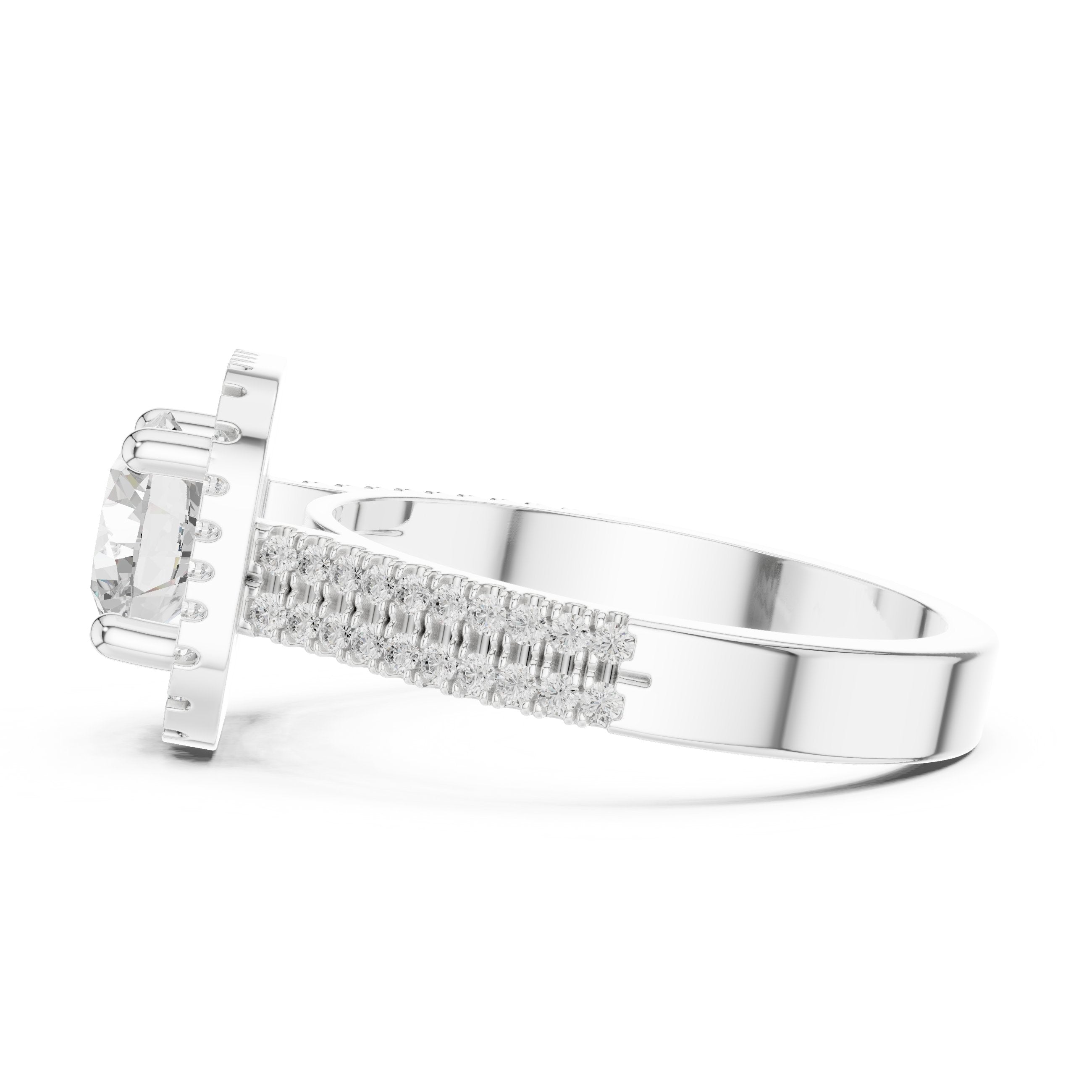 Round Diamond Cushion Halo Engagement Ring with Vintage Braided Pavé Band in White Gold - VYKA Diamonds