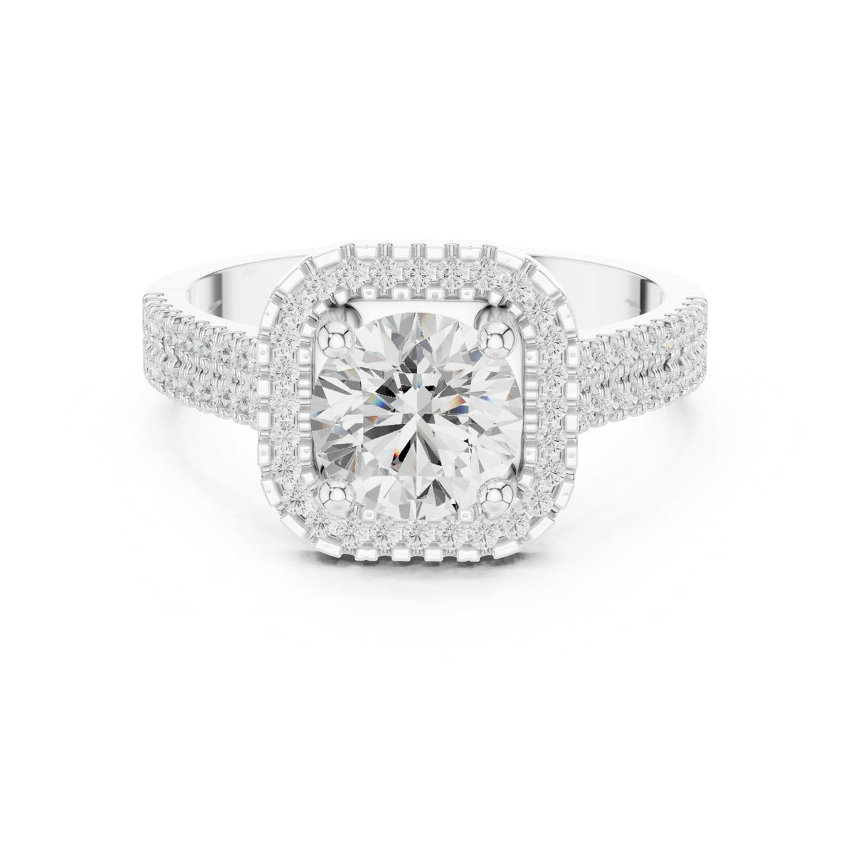 Round Diamond Cushion Halo Engagement Ring with Vintage Braided Pavé Band
