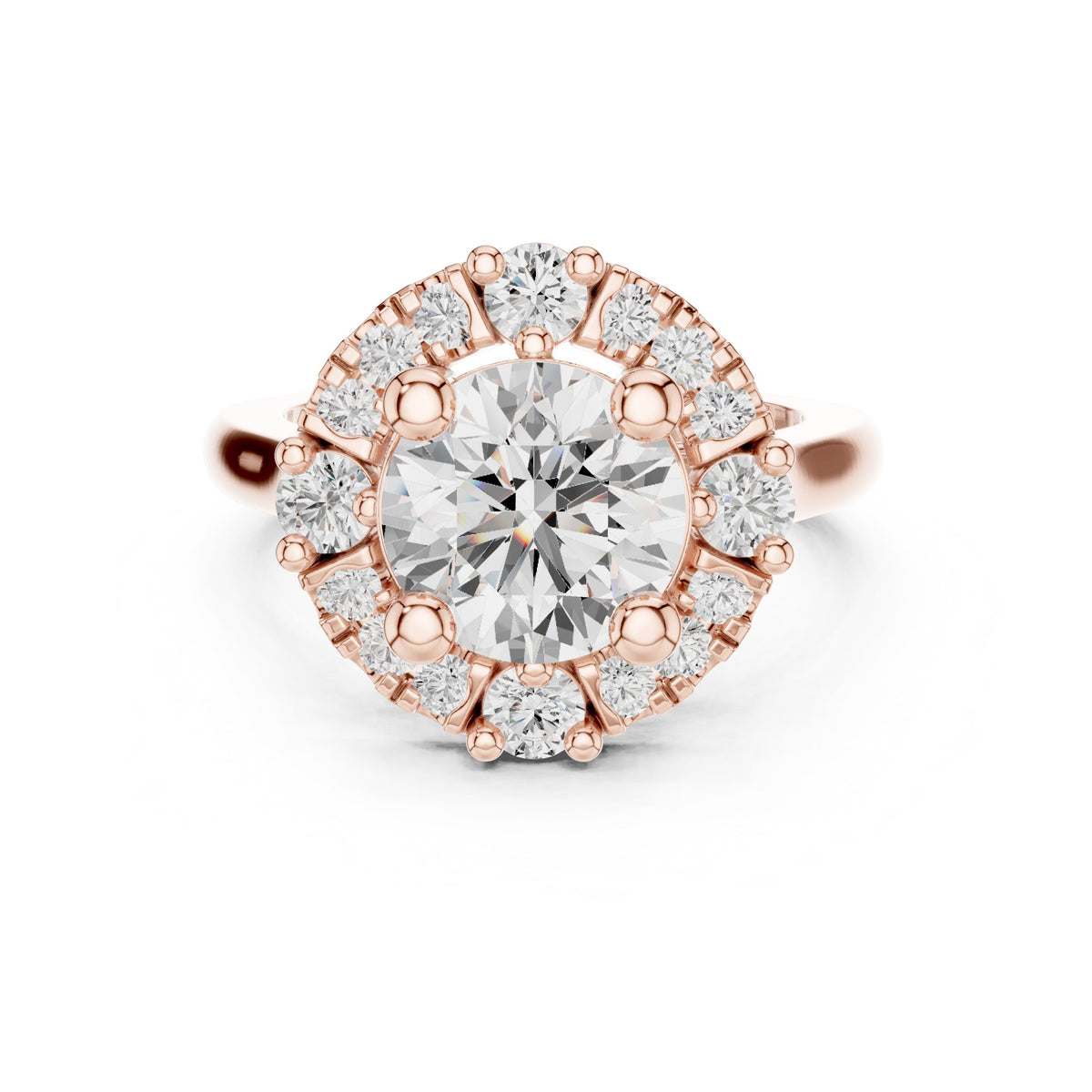 Round Diamond Sculpted Wreath Halo Engagement Ring