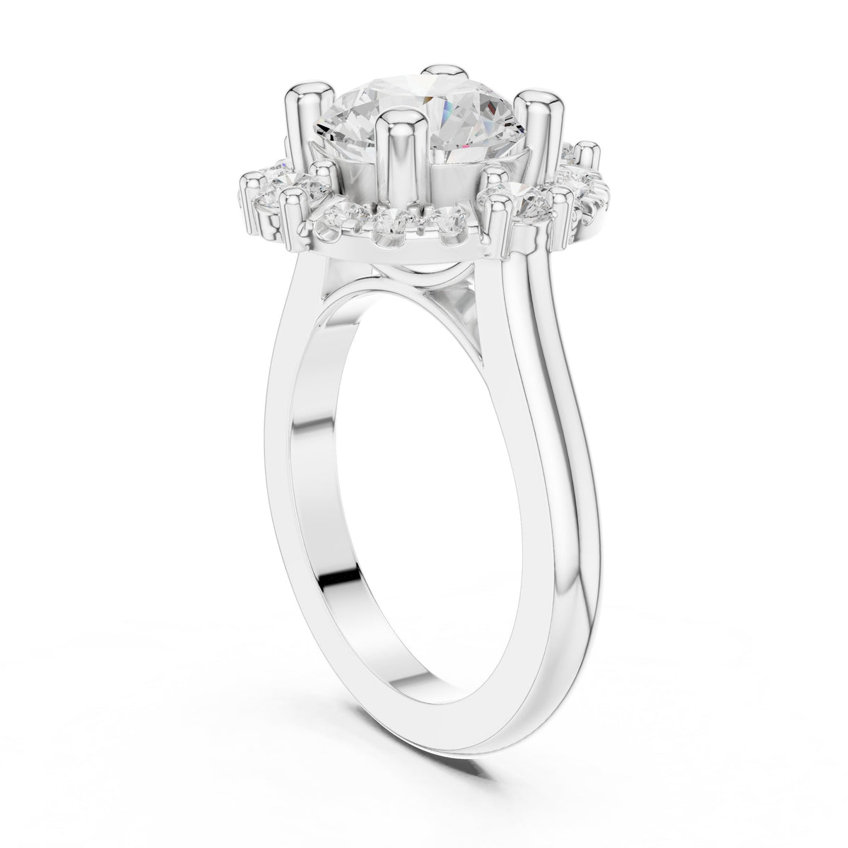 Round Diamond Sculpted Wreath Halo Engagement Ring