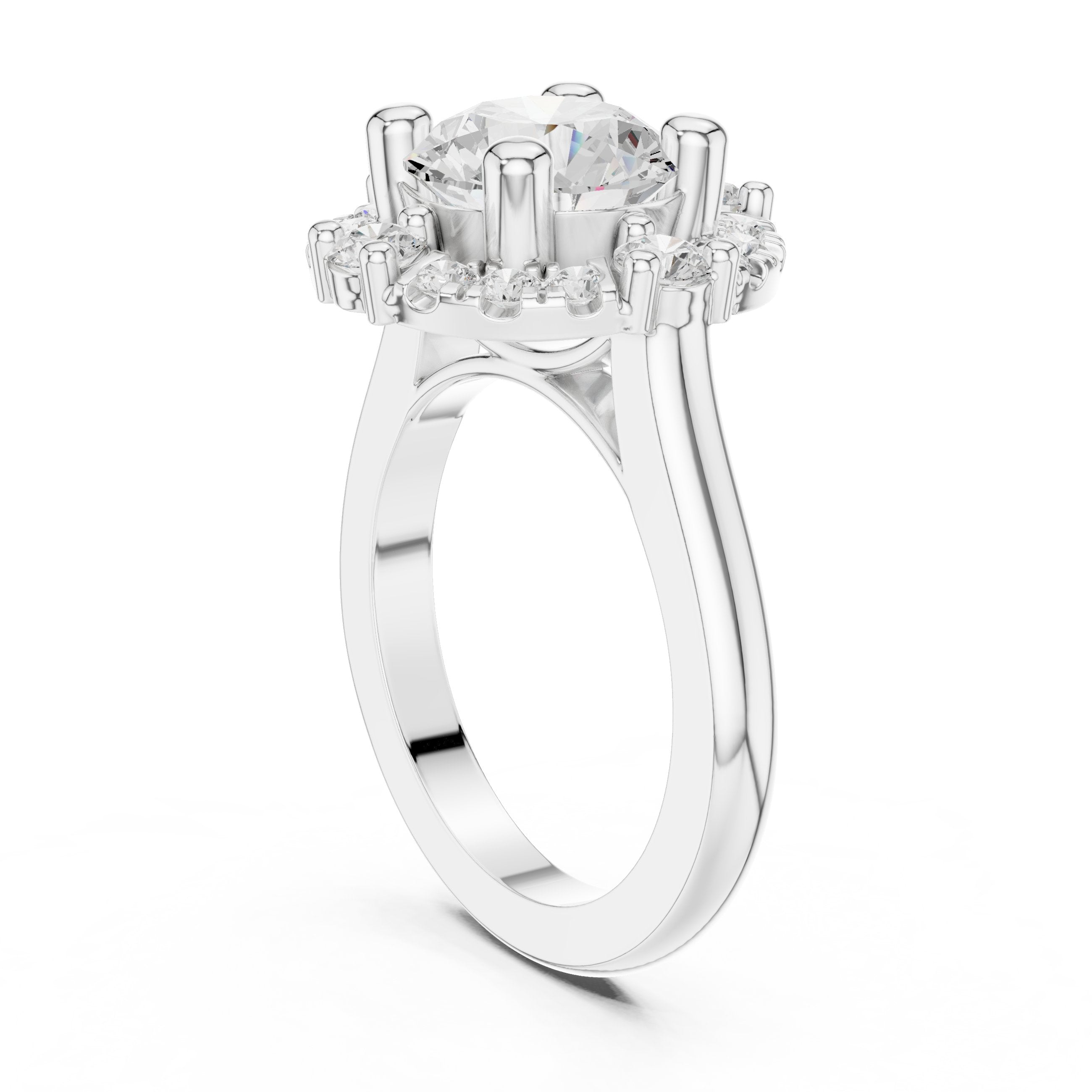 Round Diamond Sculpted Wreath Halo Engagement Ring in White Gold - VYKA Diamonds