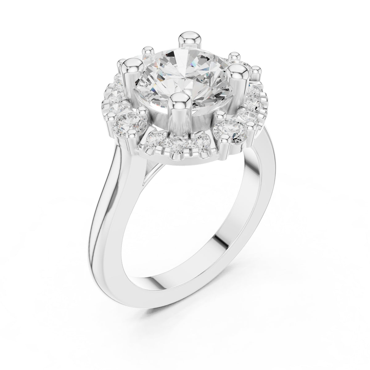 Round Diamond Sculpted Wreath Halo Engagement Ring
