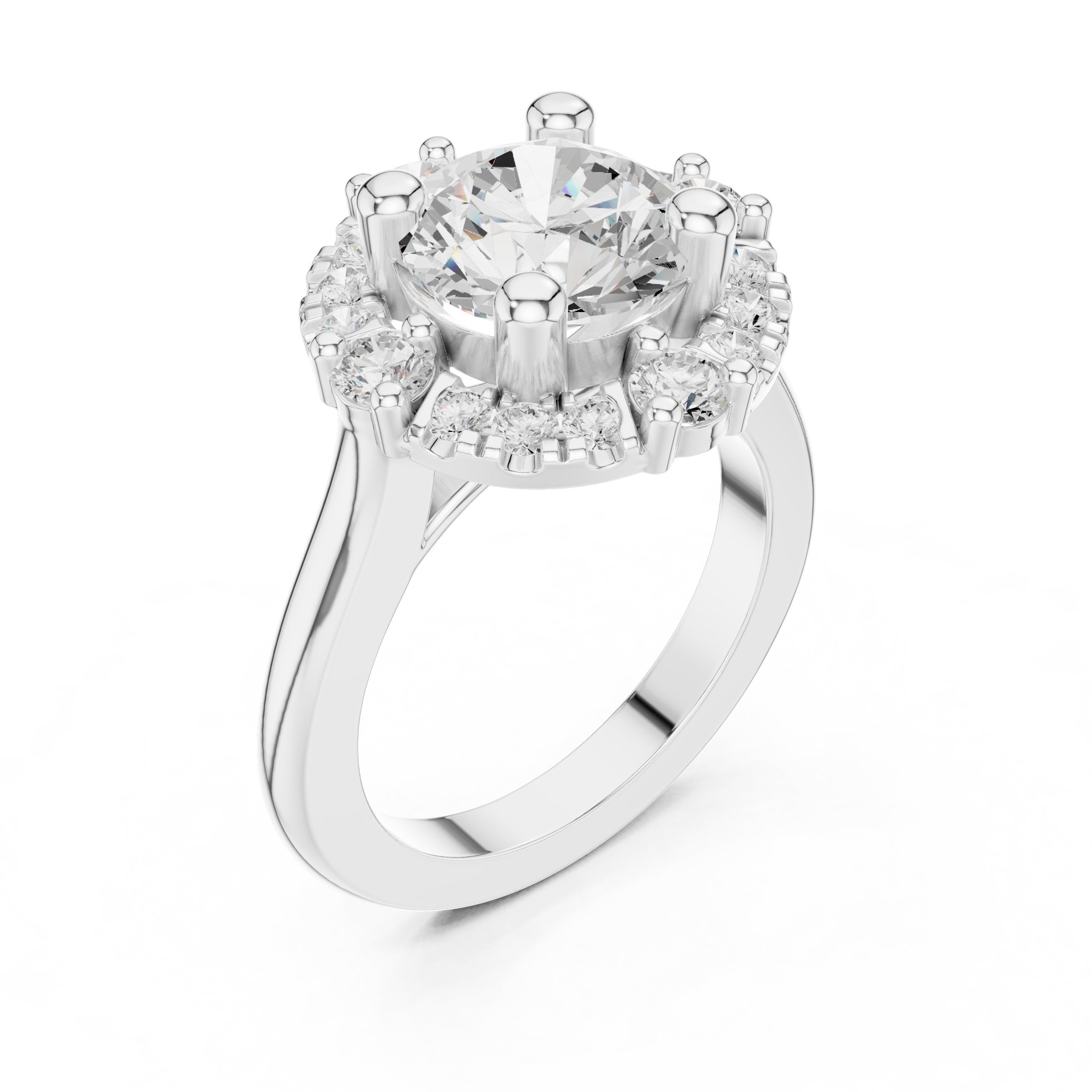 Round Diamond Sculpted Wreath Halo Engagement Ring in White Gold - VYKA Diamonds