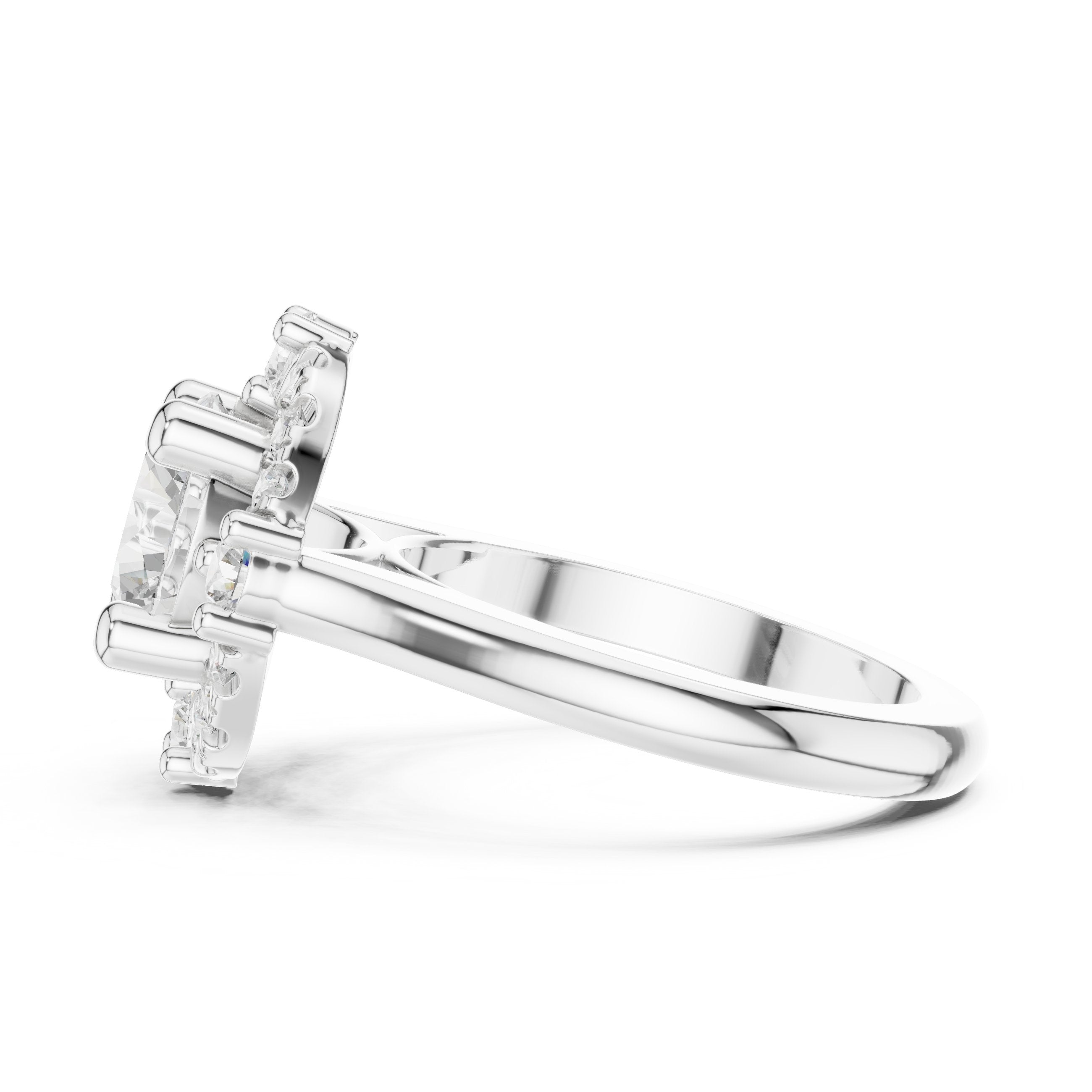 Round Diamond Sculpted Wreath Halo Engagement Ring in White Gold - VYKA Diamonds