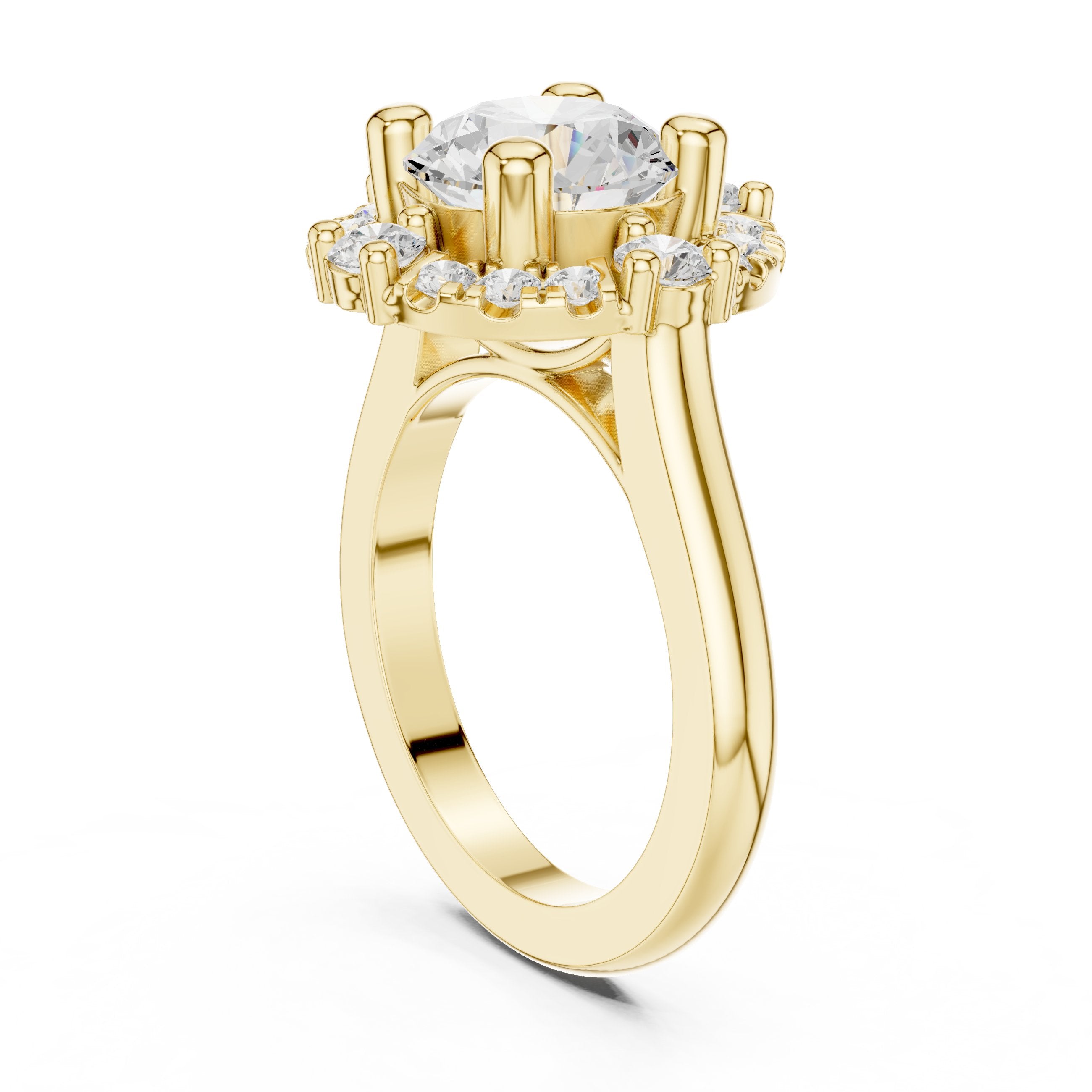 Round Diamond Sculpted Wreath Halo Engagement Ring in Yellow Gold - VYKA Diamonds