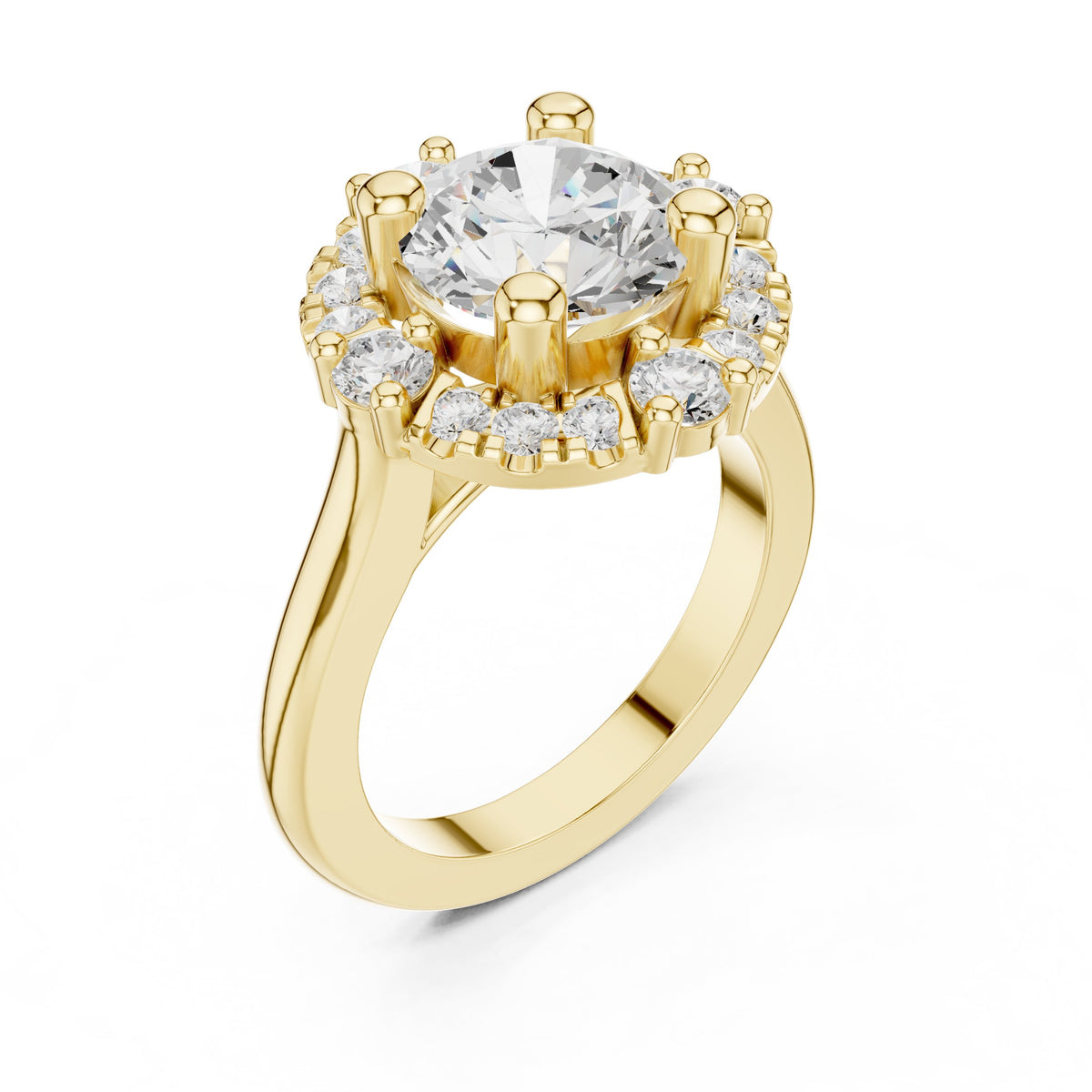 Round Diamond Sculpted Wreath Halo Engagement Ring