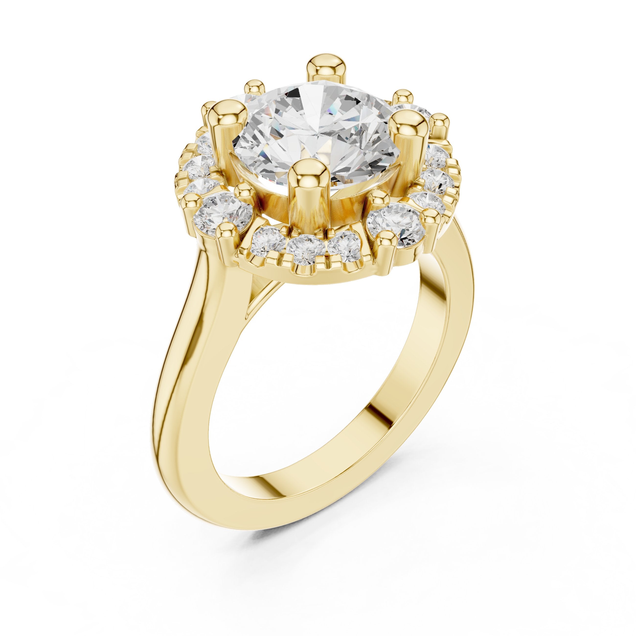 Round Diamond Sculpted Wreath Halo Engagement Ring in Yellow Gold - VYKA Diamonds