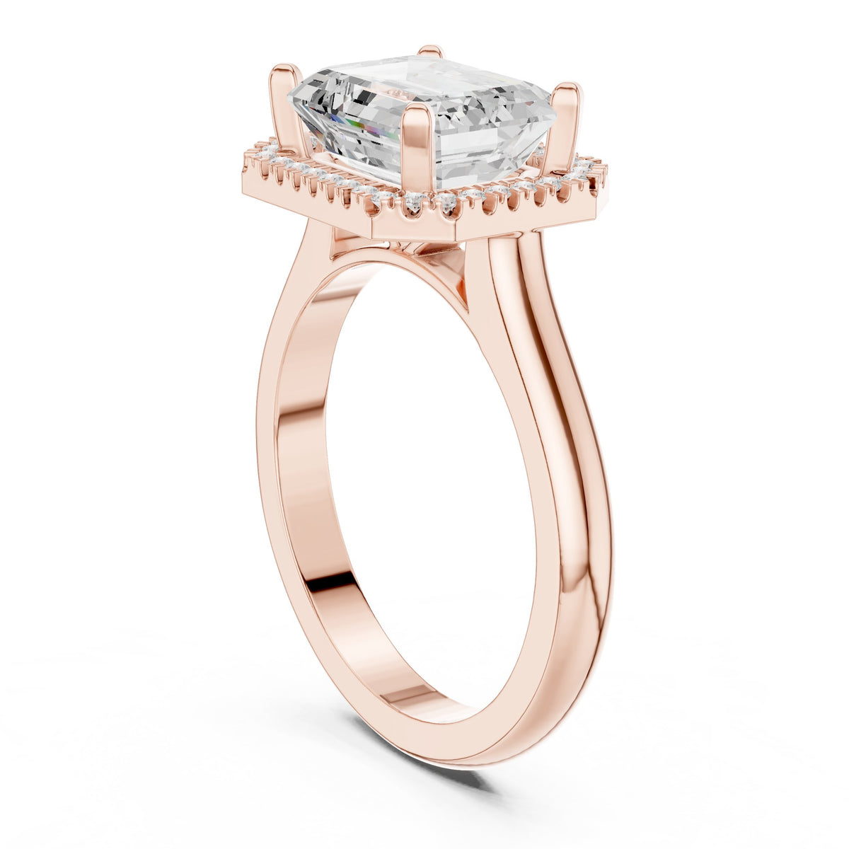 Emerald Cut East-West Halo Engagement Ring