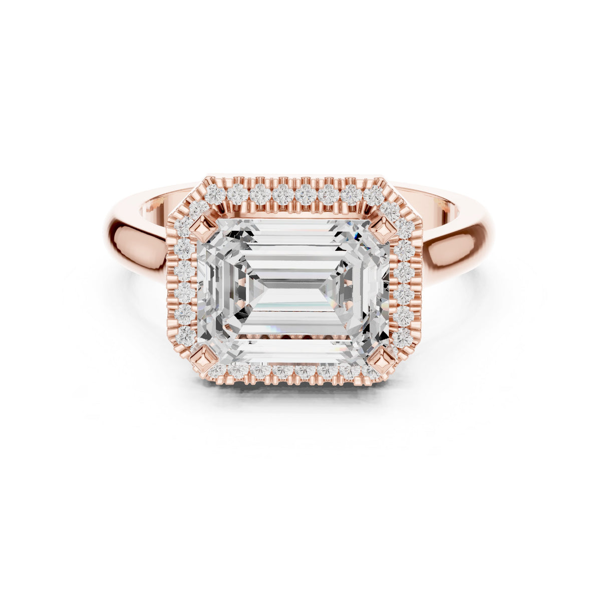 Emerald Cut East-West Halo Engagement Ring