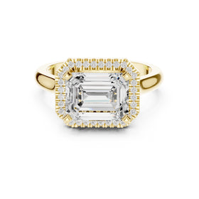 Emerald Cut East-West Halo Engagement Ring