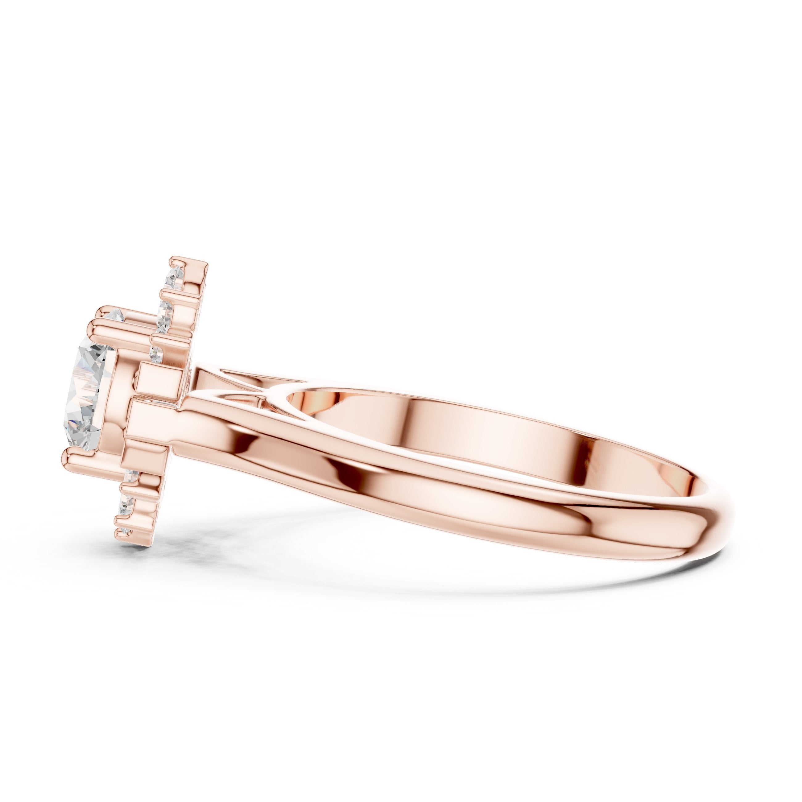 Round Diamond Snowflake Halo Engagement Ring in Rose Gold - VYKA Diamonds