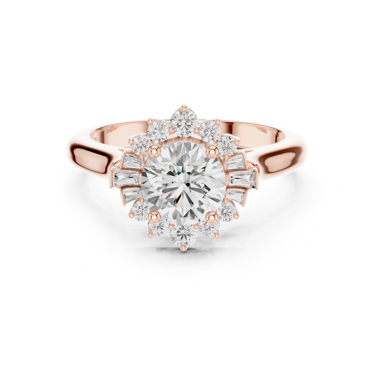 Round Diamond Snowflake Halo Engagement Ring