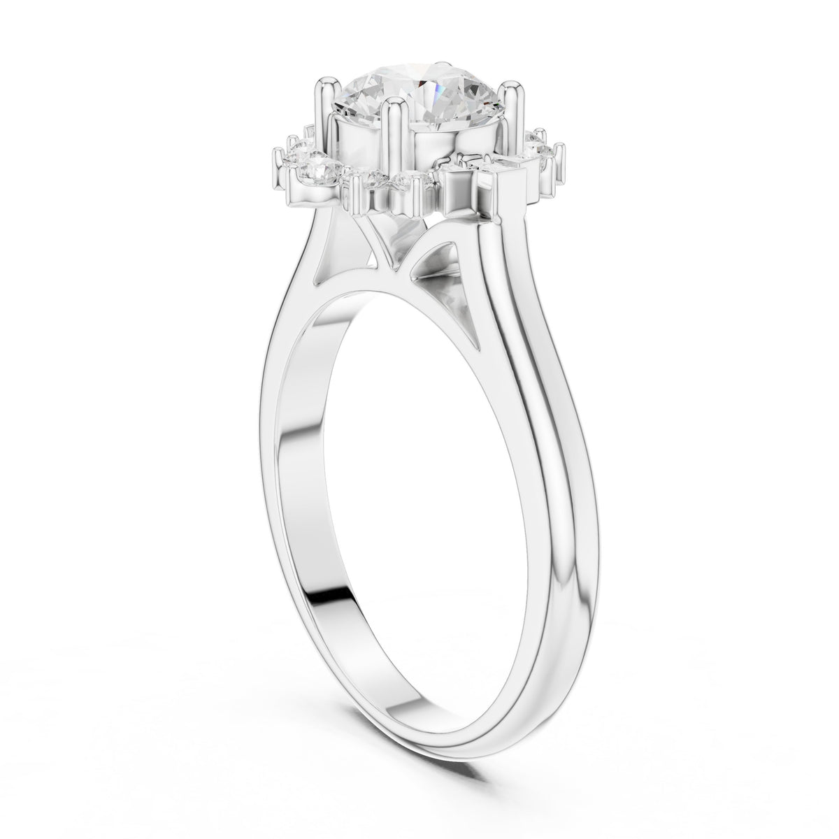 Round Diamond Snowflake Halo Engagement Ring