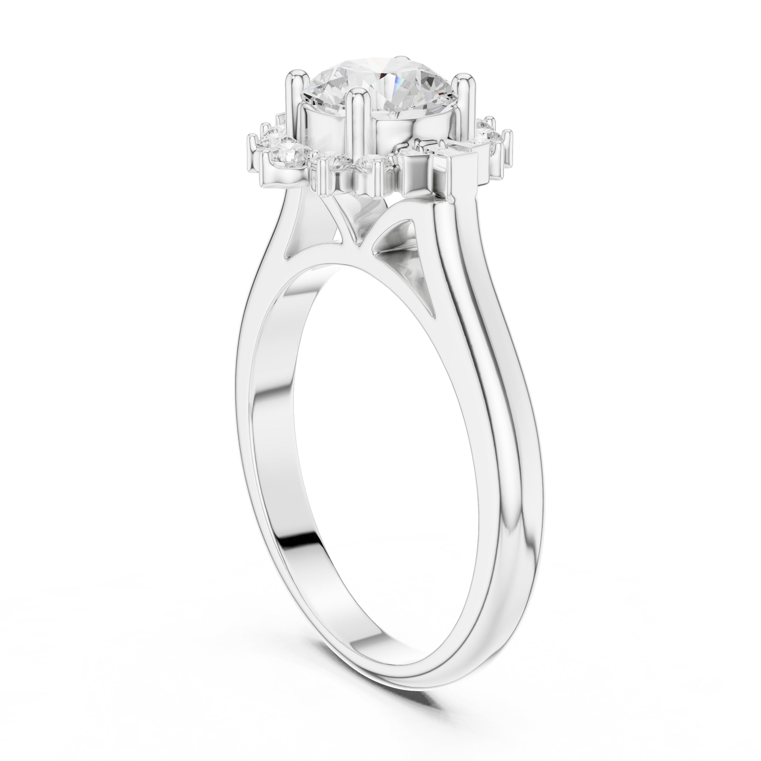 Round Diamond Snowflake Halo Engagement Ring in White Gold - VYKA Diamonds