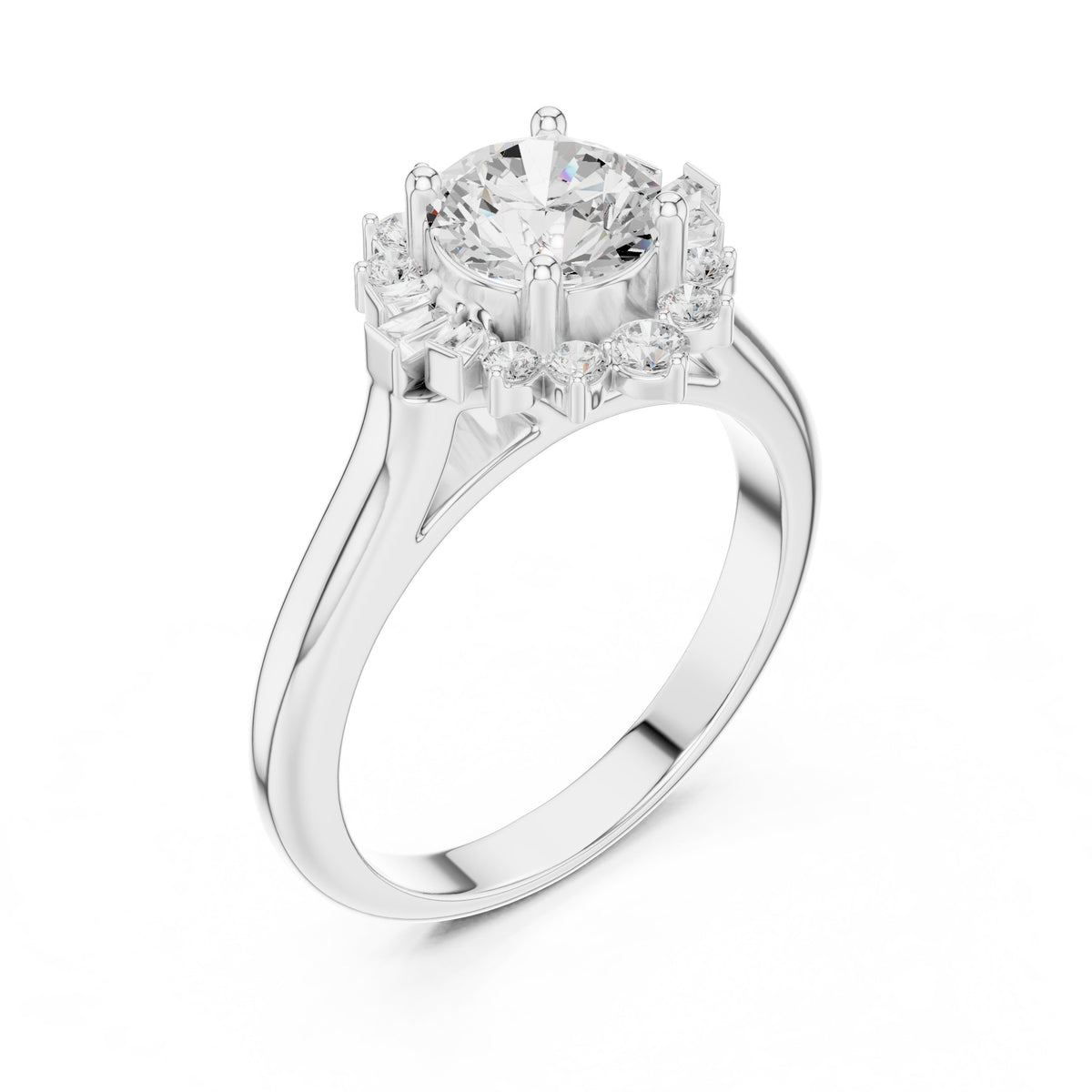 Round Diamond Snowflake Halo Engagement Ring