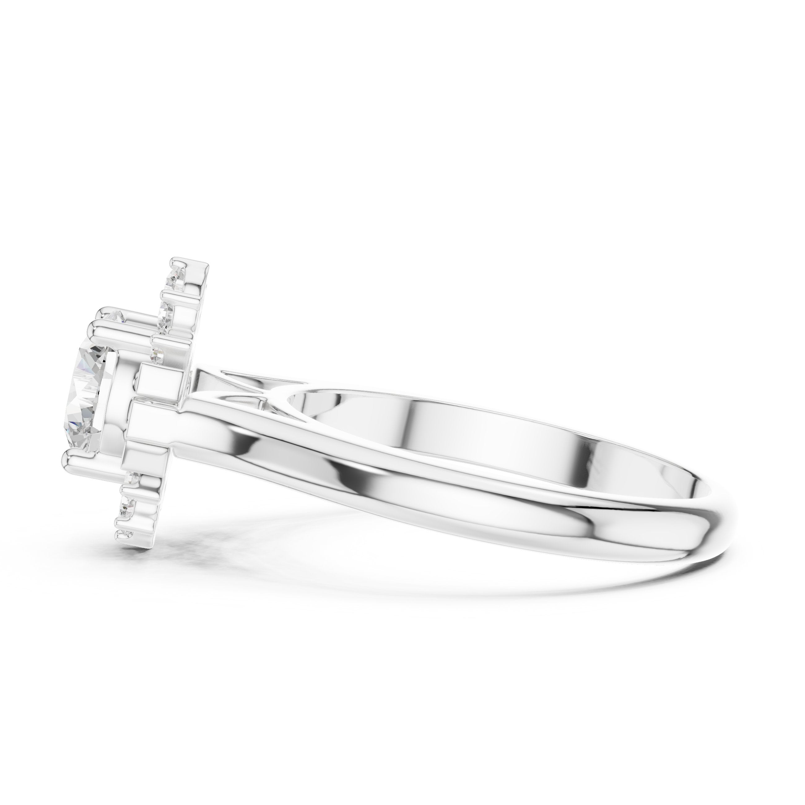 Round Diamond Snowflake Halo Engagement Ring in White Gold - VYKA Diamonds