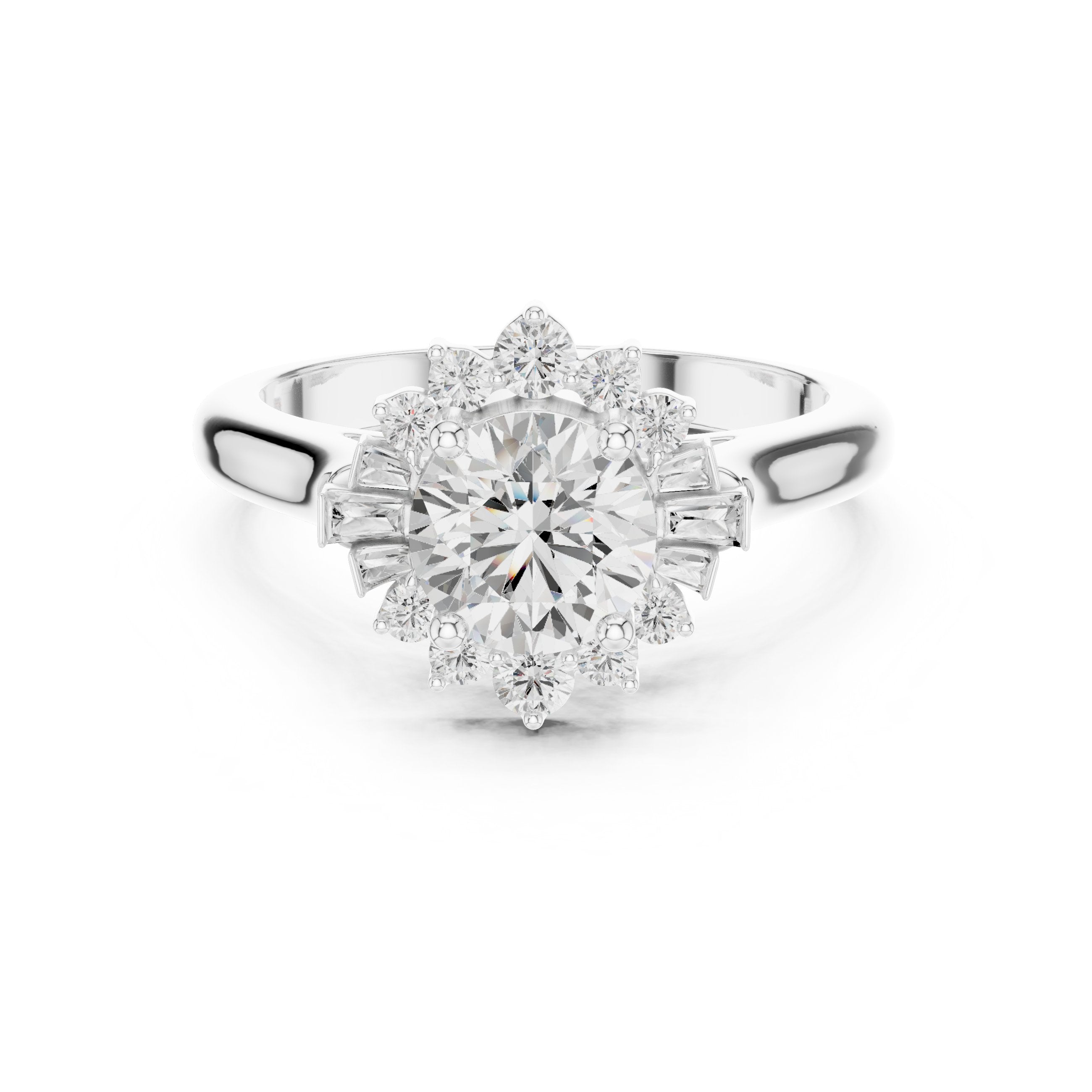 Round Diamond Snowflake Halo Engagement Ring in White Gold - VYKA Diamonds