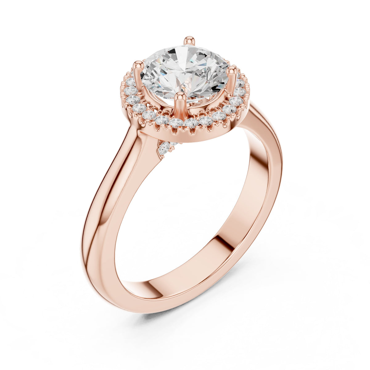 Round Diamond Halo Engagement Ring with Pavé Band