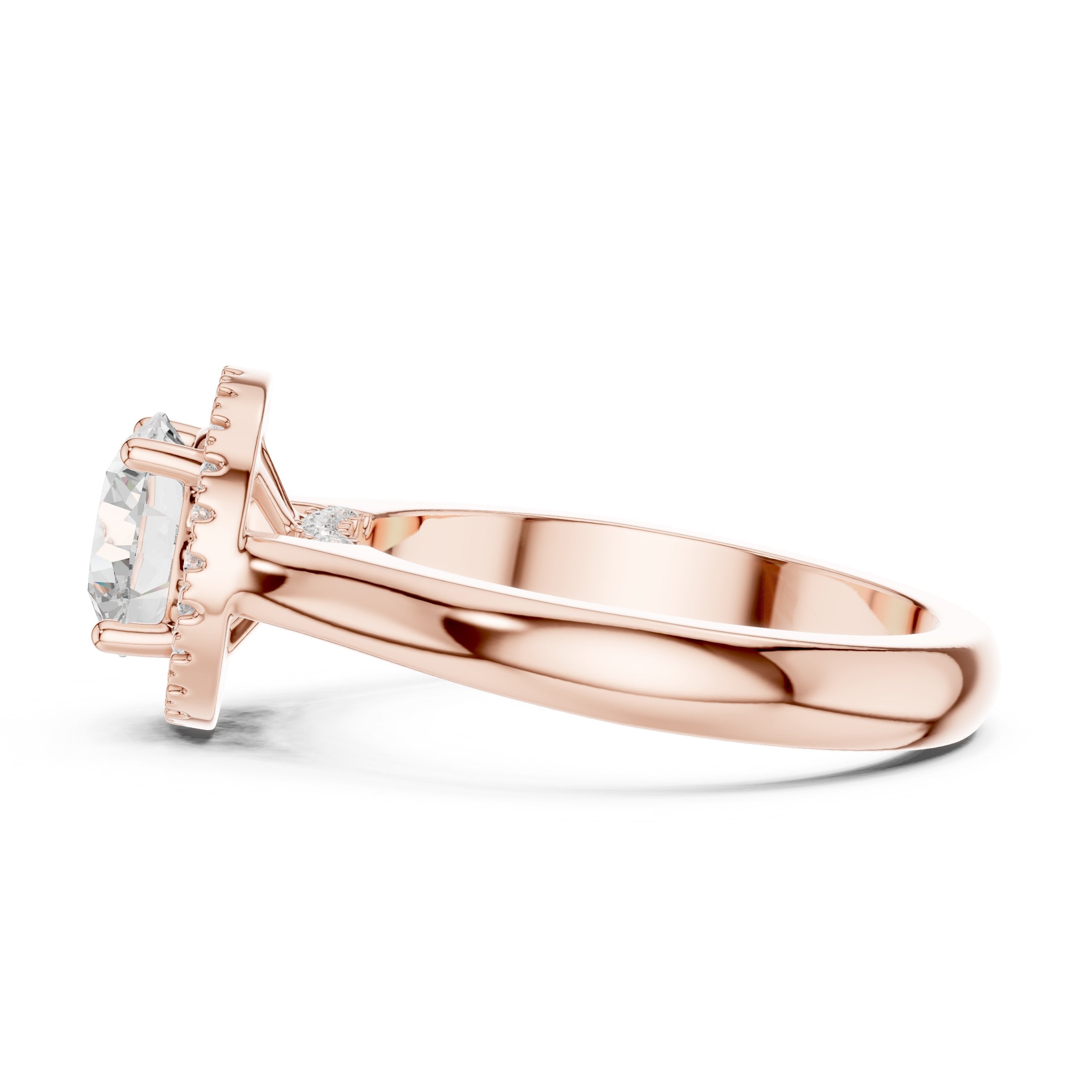 Round Diamond Halo Engagement Ring with Pavé Band in Rose Gold - VYKA Diamonds