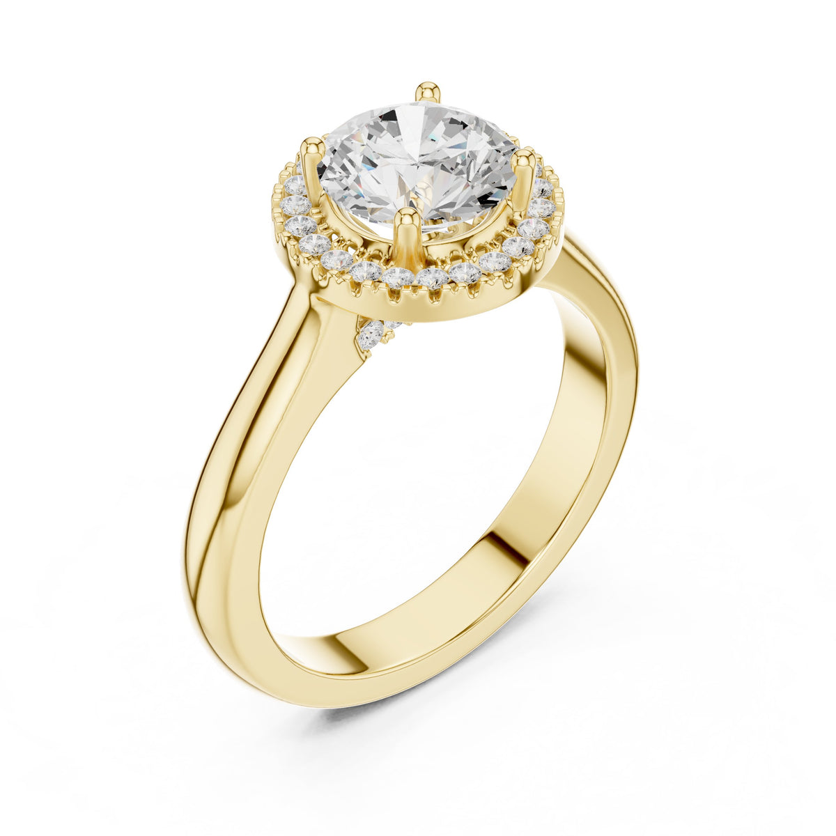Round Diamond Halo Engagement Ring with Pavé Band